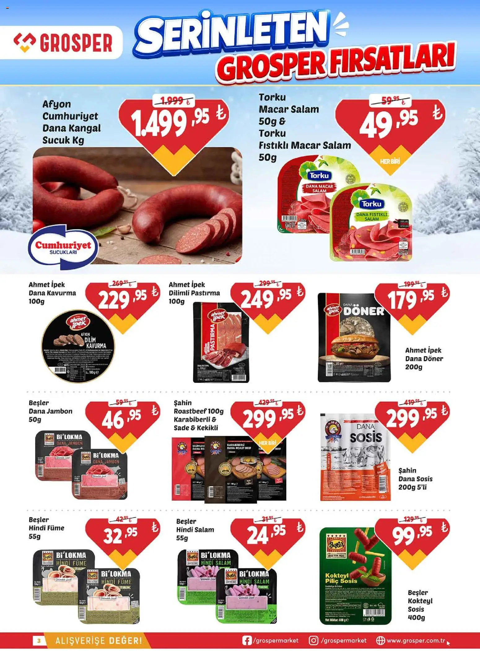 Grosper Katalog - 01 Temmuz 2026 tarihinden itibaren geçerlidir | Sayfa: 3 | Ürünler: Salam, Jambon, Sosis, Hindi füme