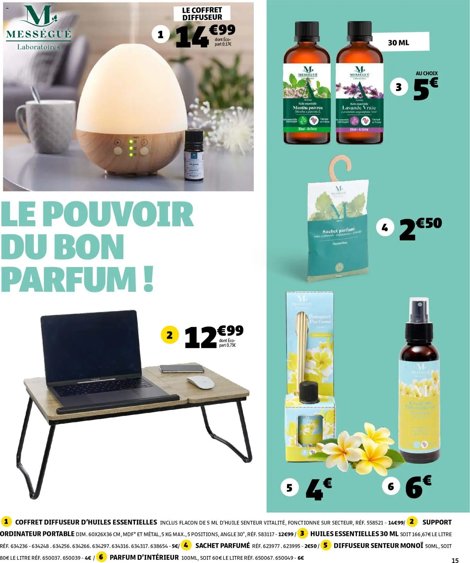{H1} | Page: 15 | Produits: Ordinateur, Menthe, Lavande, Diffuseur