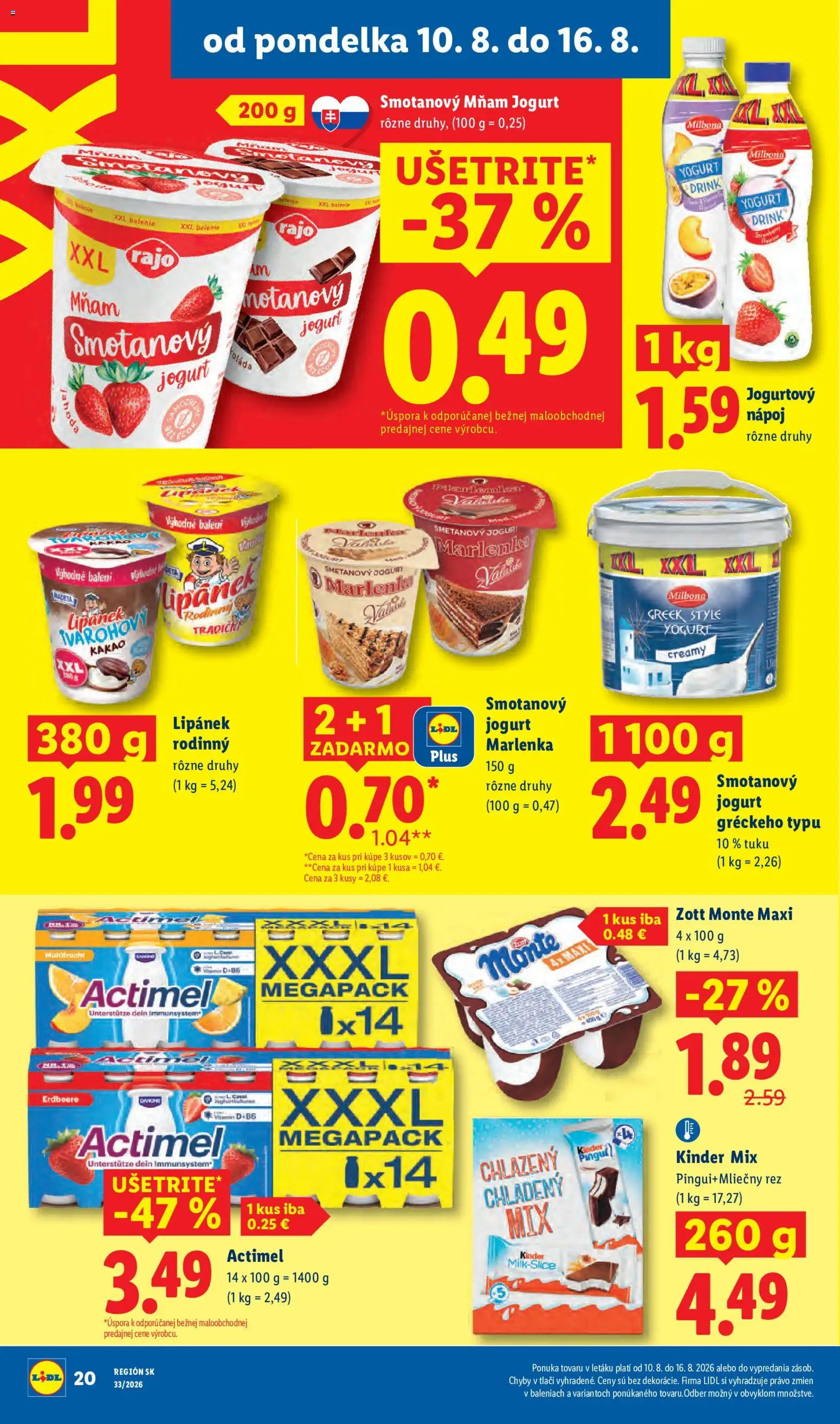 Nové Lidl akcie – leták je platný od 10.08.2026 | Strana: 24 | Produkty: Jogurt, Marlenka, Actimel, Kakao