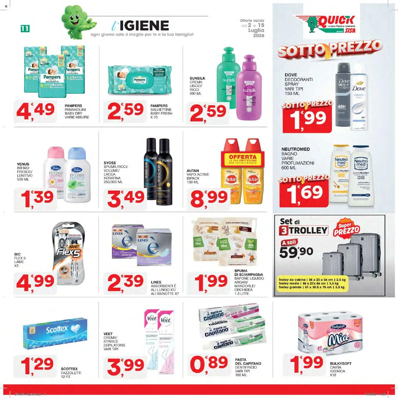 Volantino SISA del 02/07/2026 | Pagina: 11 | Prodotti: Crema, Sapone, Dentifricio, Pampers