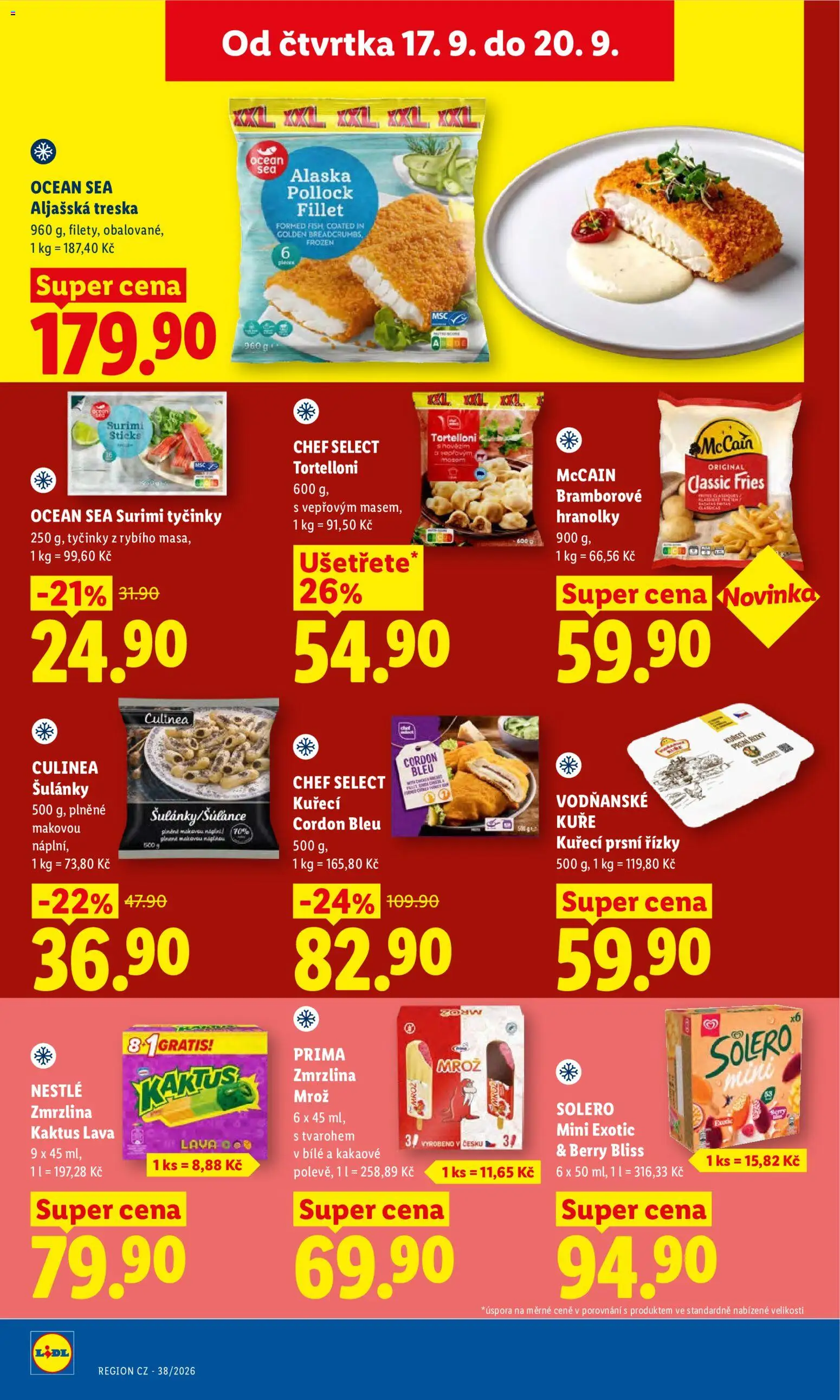 Lidl leták od 17.09.2026 | Strana: 16 | Produkty: Zmrzlina, Tyčinky, Surimi, Bramborové hranolky