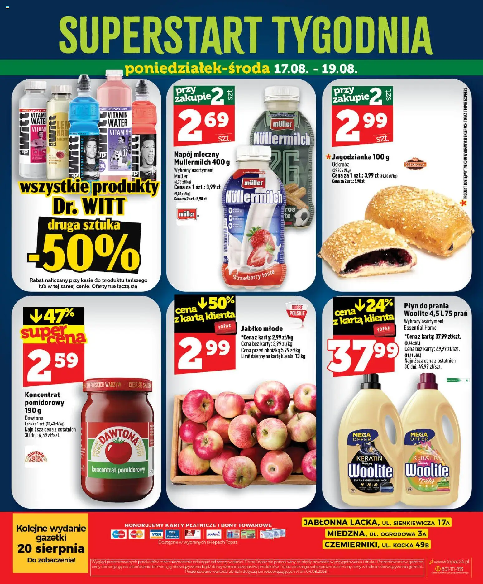 Topaz gazetka - MAZ od 13.08.2026 | Strona: 60 | Produkty: Karta, Koncentrat pomidorowy, Napój mleczny, Jagodzianka