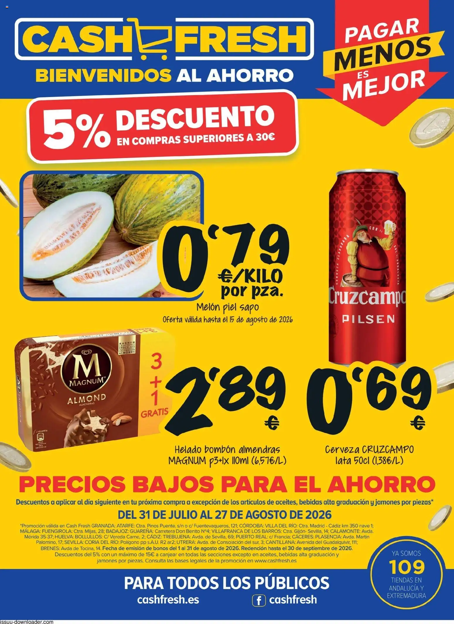 Cash Fresh folleto Bono 5 │ válido desde el 31/07/2026 | Página: 1 | Productos: Melón, Cerveza, Helado, Almendras