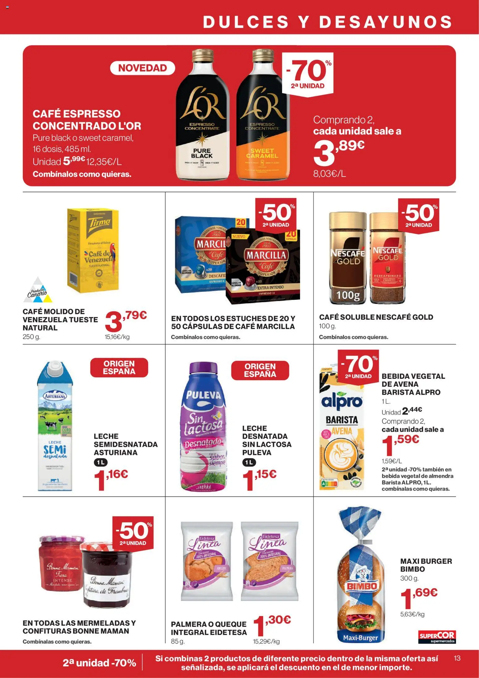 Supercor Canarias │ válido desde el 30/07/2026 | Página: 13 | Productos: Leche desnatada, Leche, Café, Μηχανή καφέ