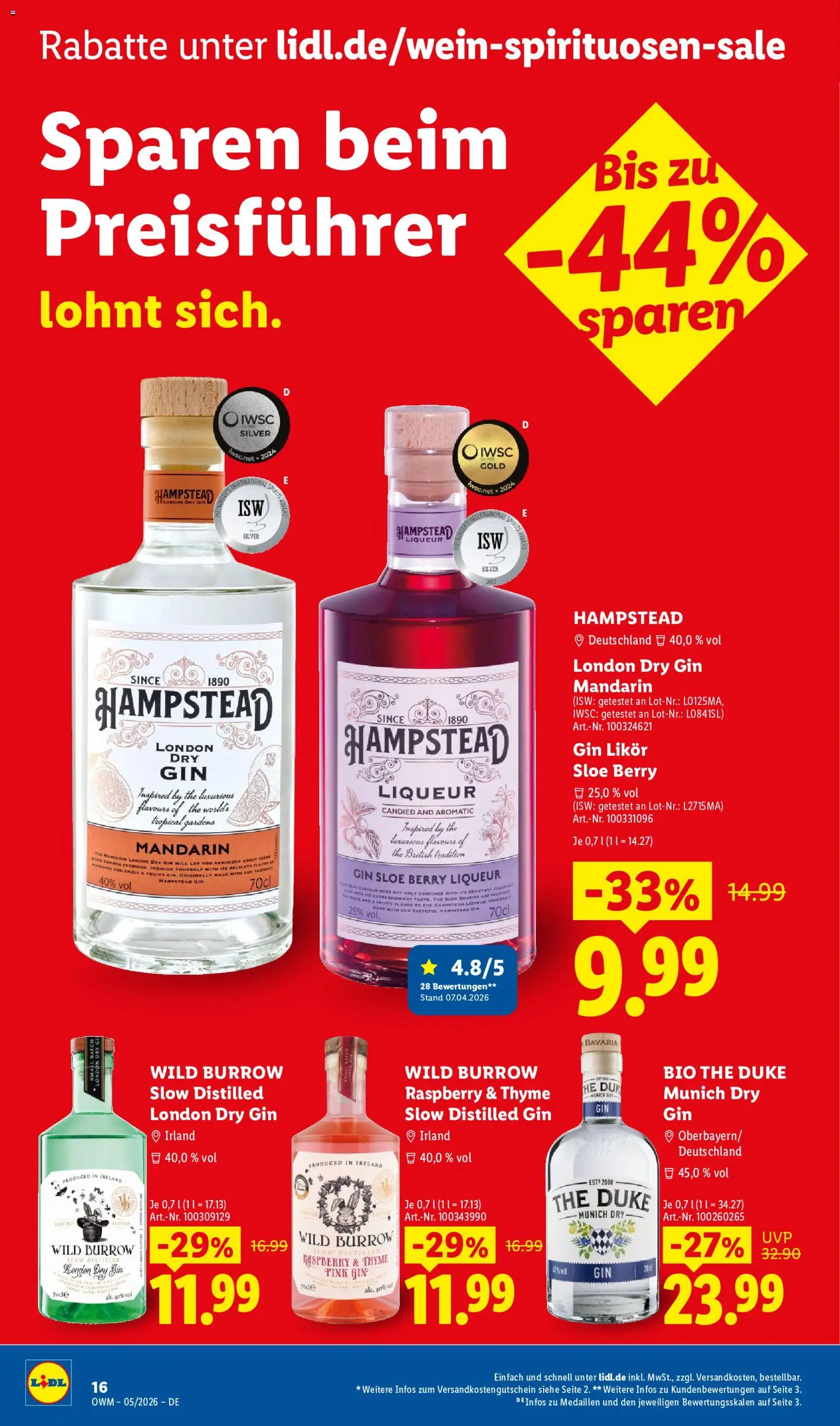 Lidl Prospekt – gültig ab 01.05.2026 | Seite: 16 | Produkte: Likör, Gin