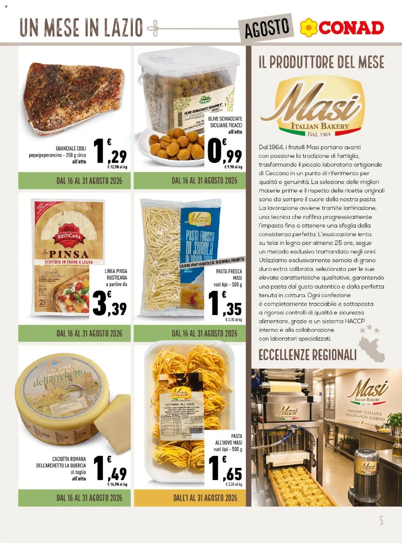 Volantino Spazio Conad del 01/08/2026 | Pagina: 5 | Prodotti: Olive, Pasta, Forno, Guanciale