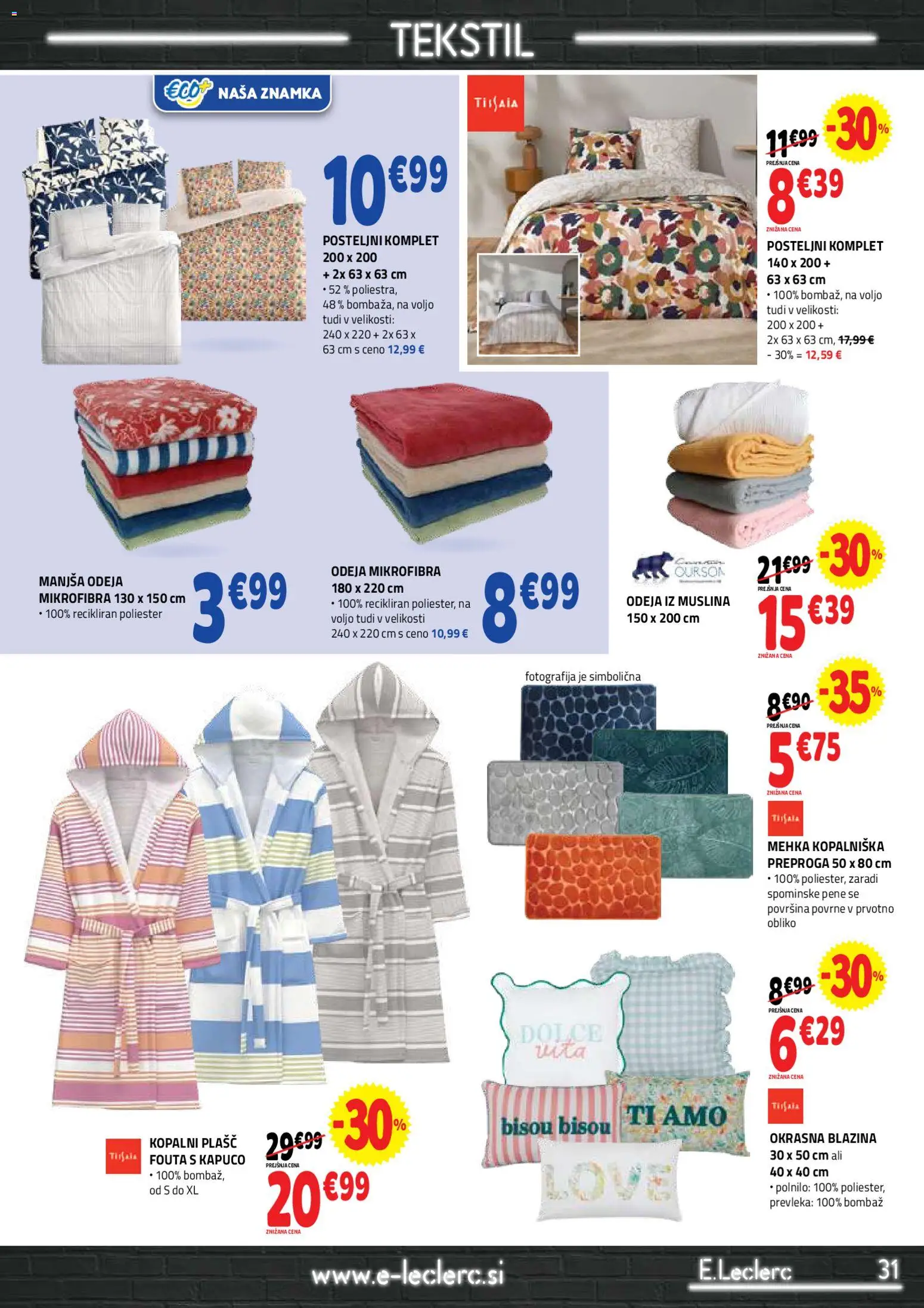 Novi E.leclerc katalog ponudbe – veljaven od 27.05.2026 | Stran: 31 | Izdelki: Blazina, Odeja, Plasc, Kopalni plasc