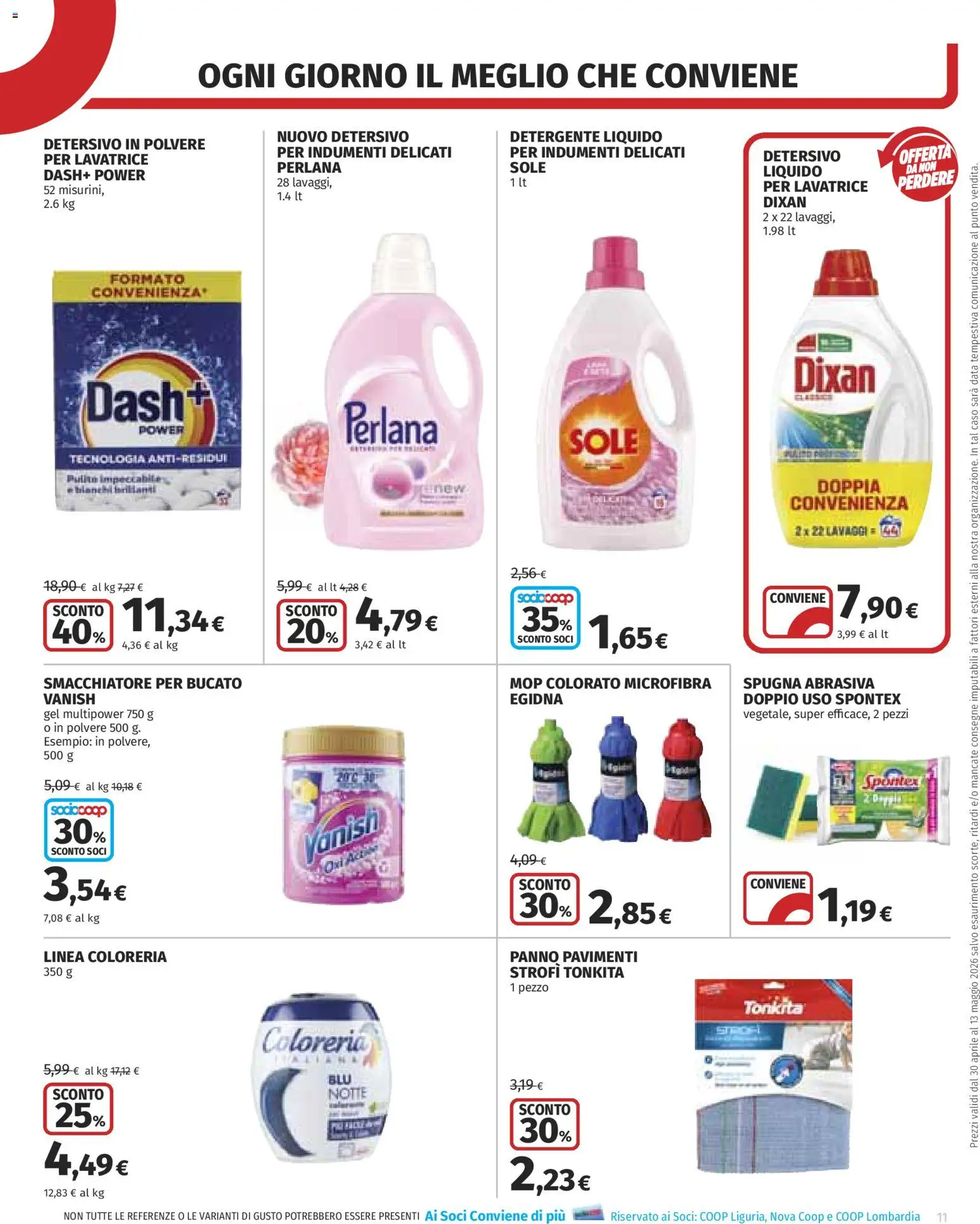 Volantino COOP del 30.04.2026 | Pagina: 11 | Prodotti: Spugna, Smacchiatore, Detergente, Lavatrice