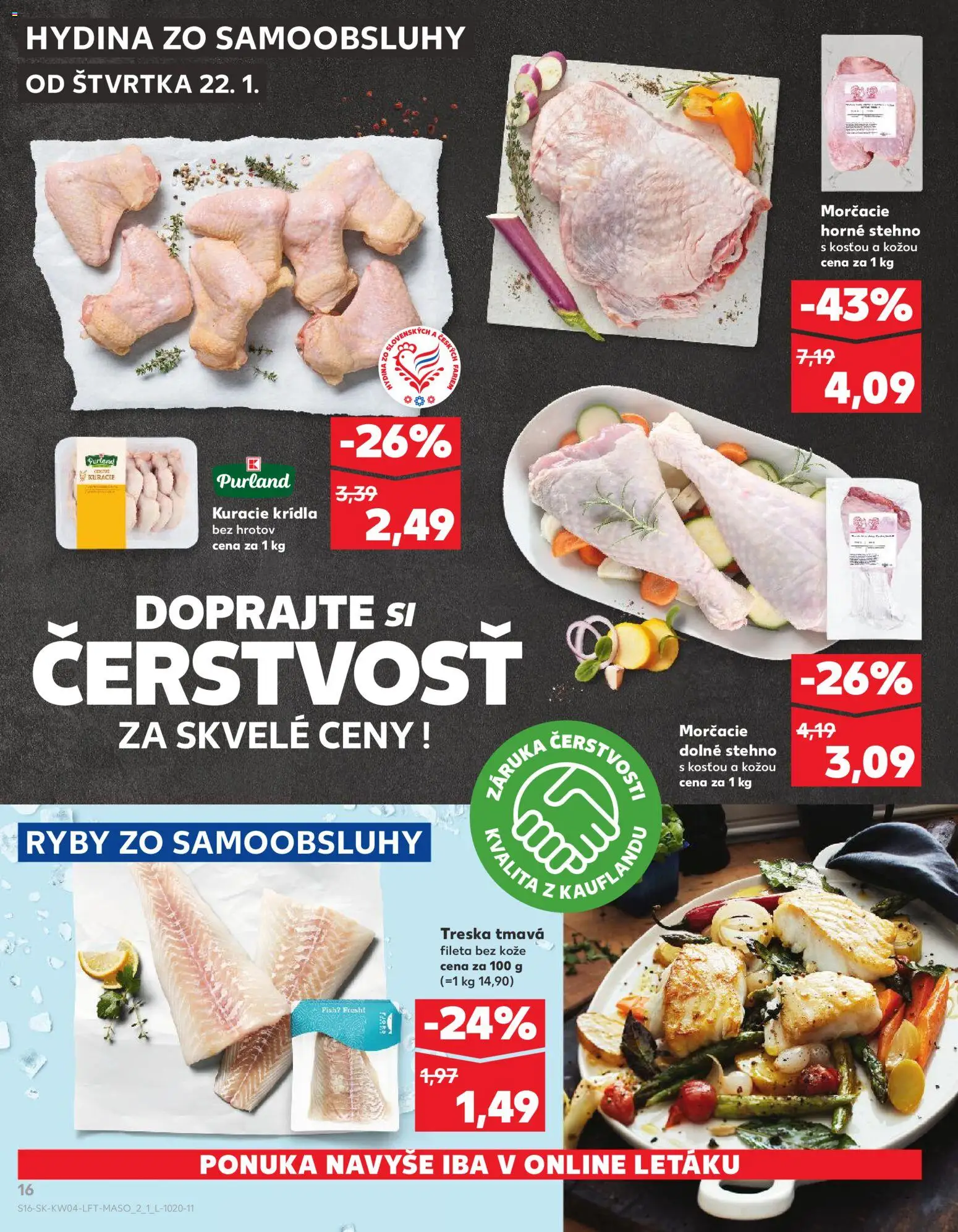 Nové Kaufland akcie – leták je platný od 22.01.2026 | Strana: 16 | Produkty: Ryby, Kuracie krídla, Treska