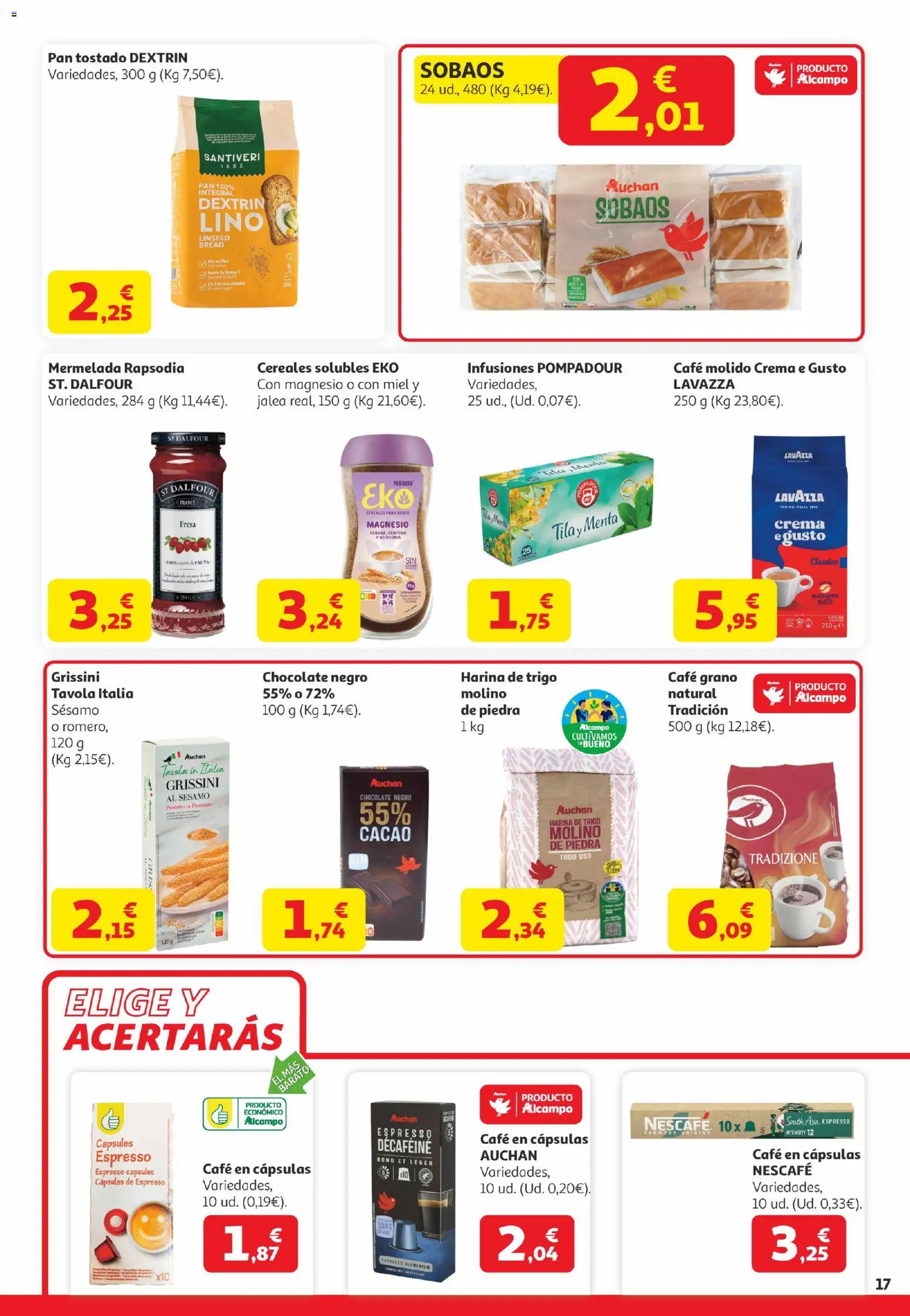 Alcampo Canarias │ válido desde el 21.04.2026 | Página: 17 | Productos: Pan, Crema, Café en cápsulas, Φρυγανιές σικάλεως