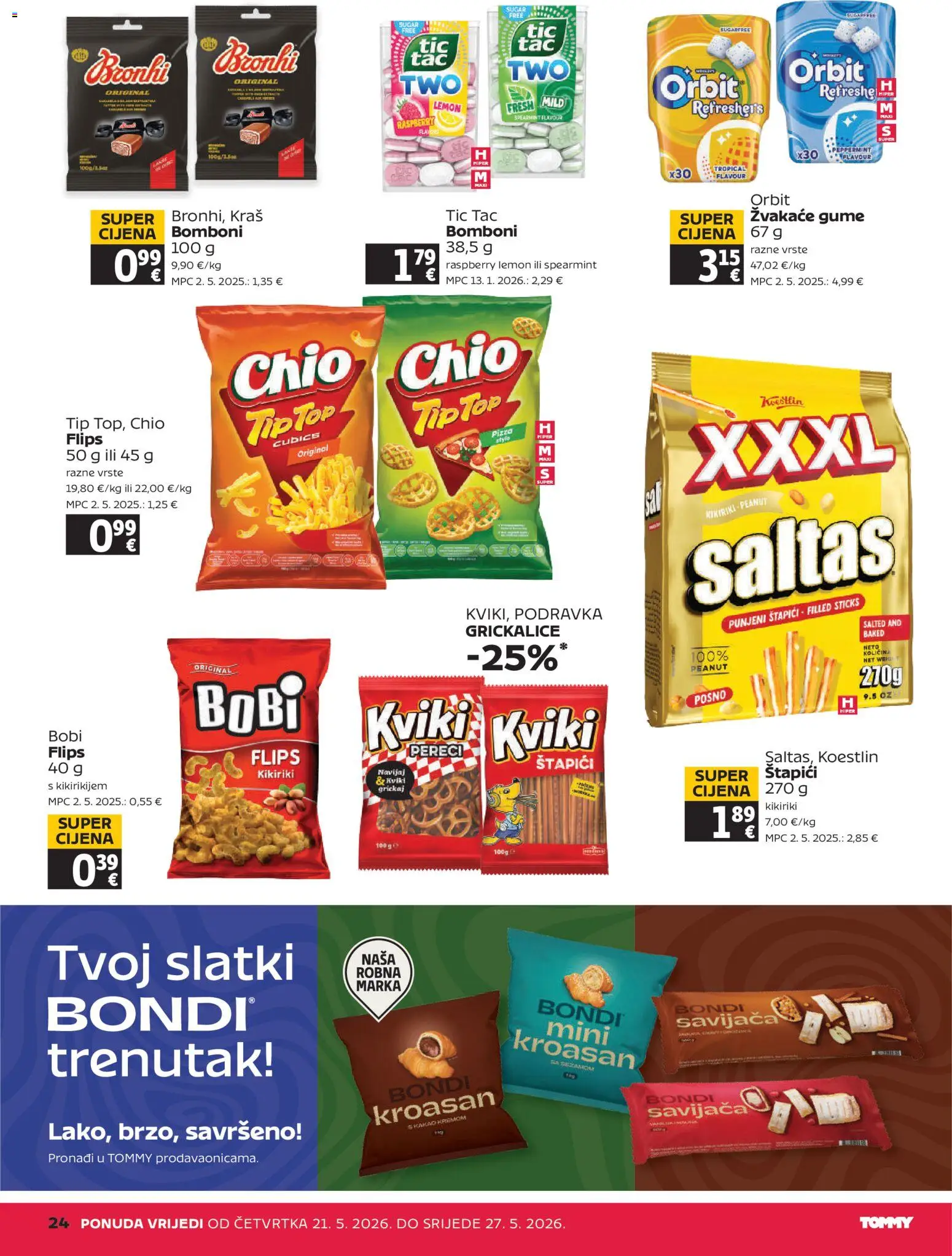 Tommy katalog | vrijedi od 21.05.2026 | Stranica: 24 | Proizvodi: Žvakaće gume, Pizza, Štapići, Pereci