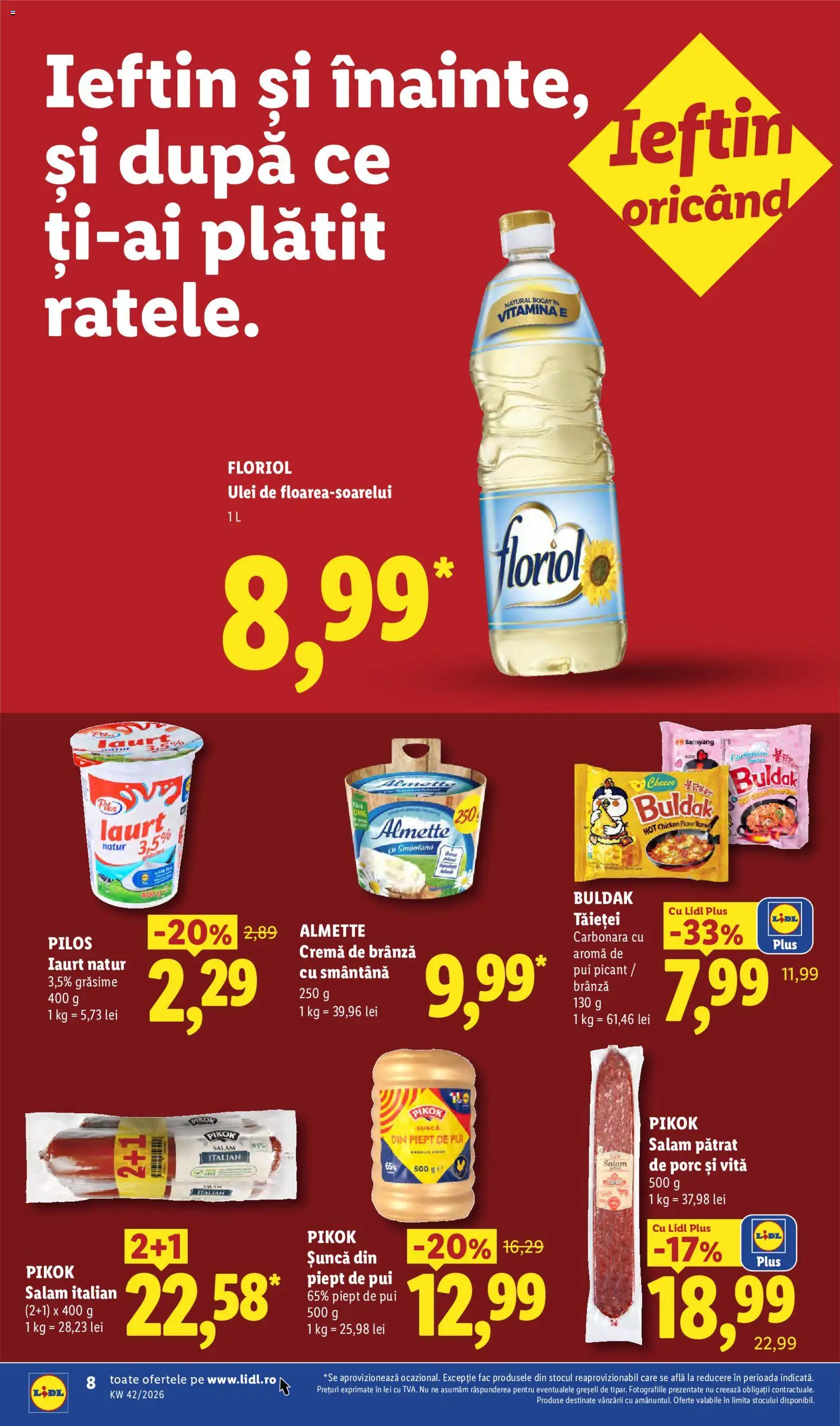 Noul catalog Lidl – valabil de la 12.10.2026 | Pagină: 8 | Produse: Pikok, Pui, Salam, Smântână