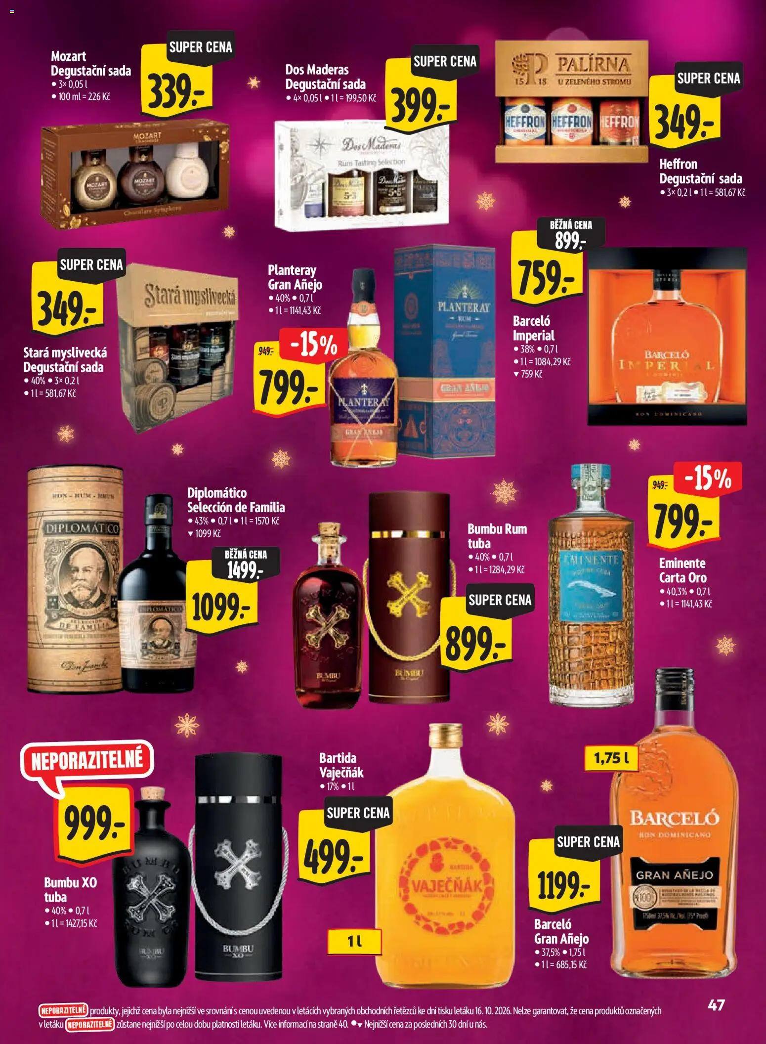 Albert leták - Hypermarket Kouzlo Vánoc od 29.10.2026 | Strana: 47 | Produkty: Tuba, Barceló, Diplomatico, Bumbu Rum