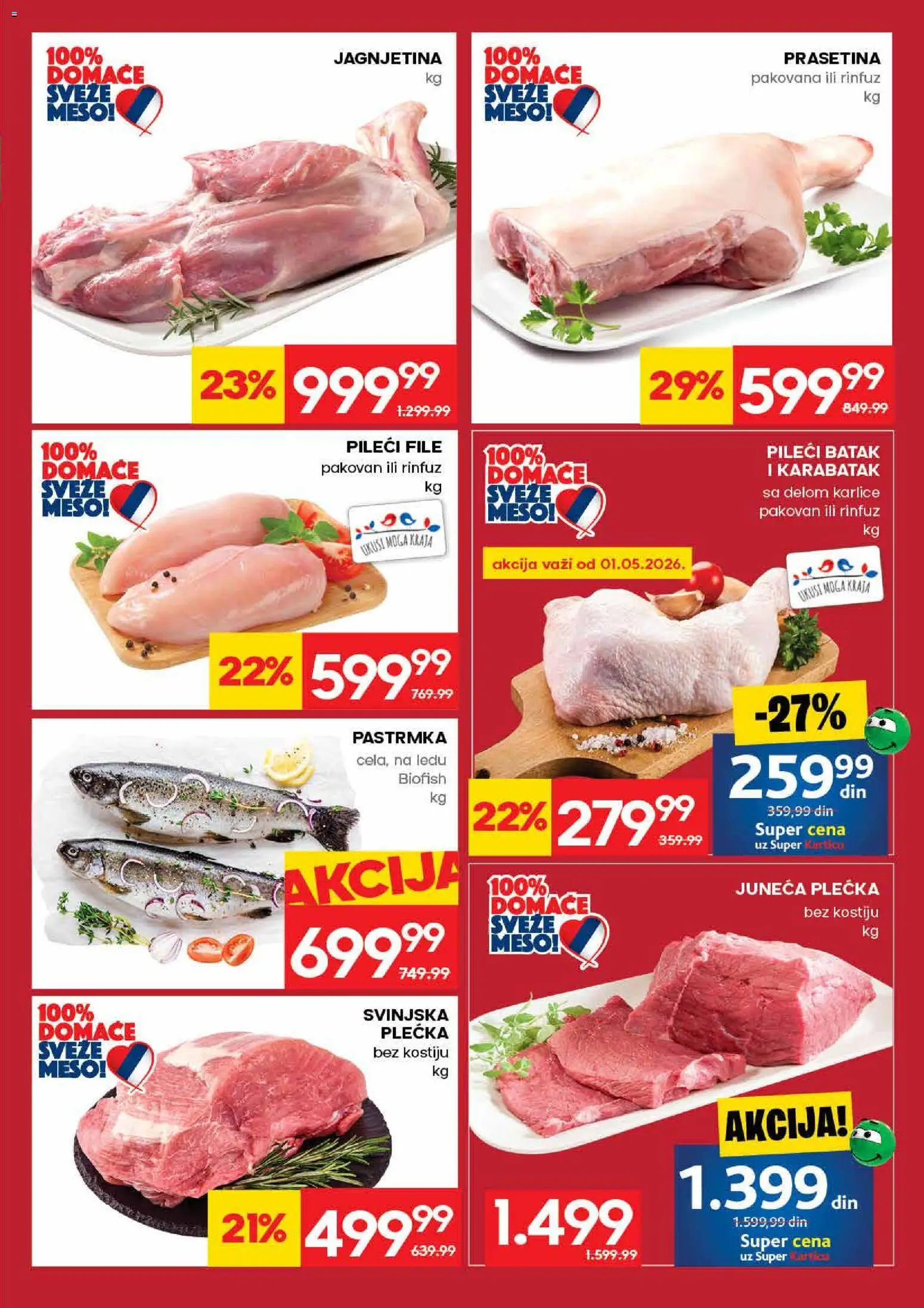 Mercator katalog - važi od 30.04.2026 | Strana: 3 | Proizvode: Pastrmka, Pileći file, Pileći batak
