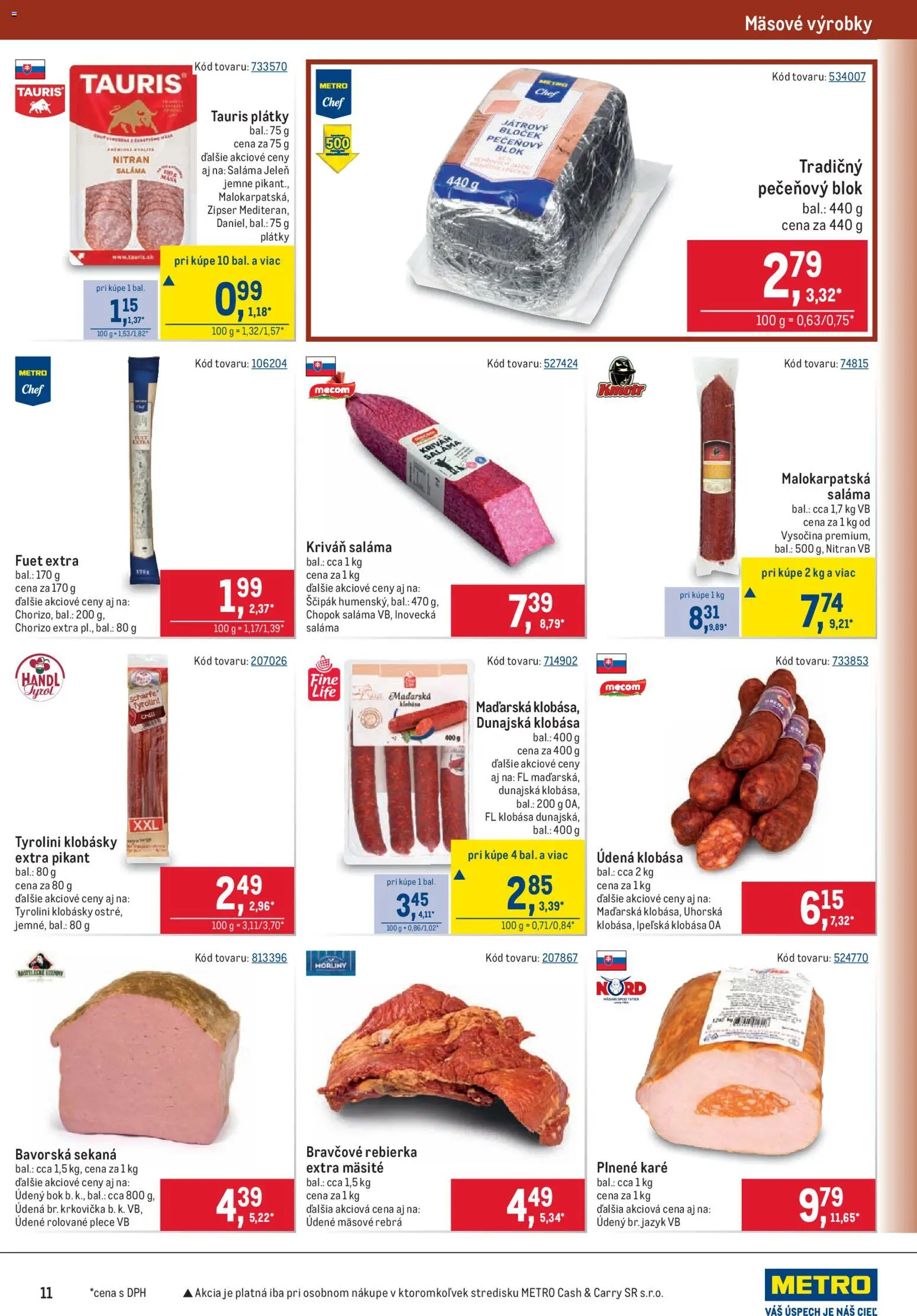 Nové Metro akcie – leták je platný od 26.08.2026 | Strana: 11 | Produkty: Saláma, Klobása, Krkovička