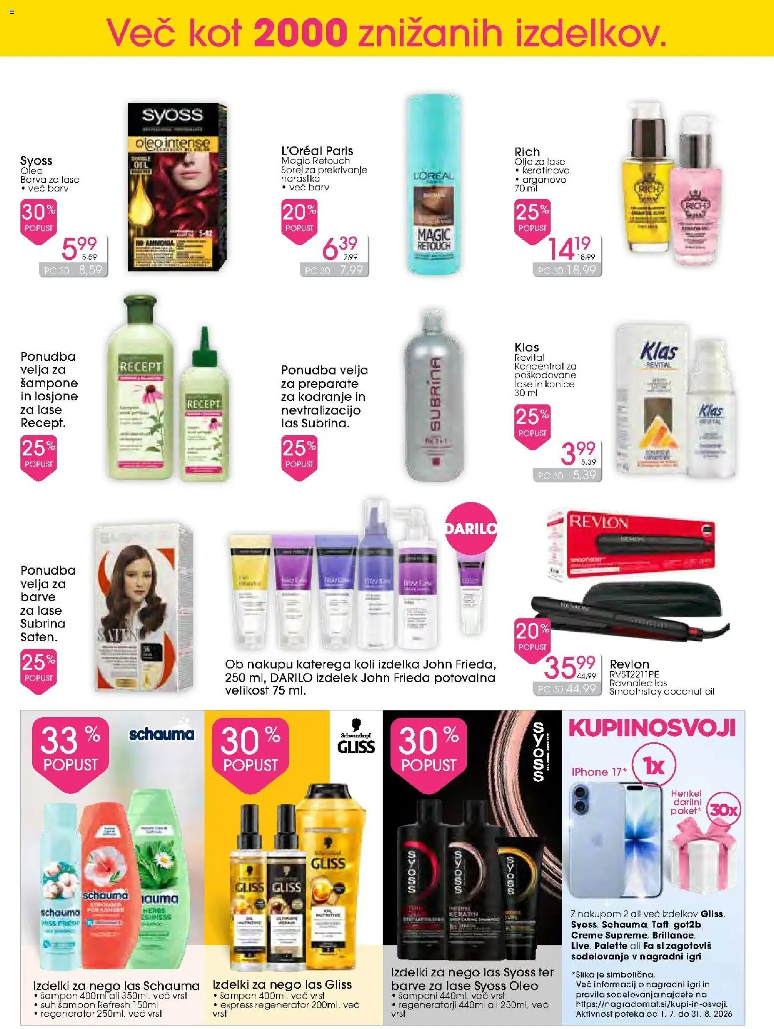 Novi Tuš drogerija katalog ponudbe – veljaven od 12.08.2026 | Stran: 14 | Izdelki: Sampon, Olje za lase, Barva za lase, Barva