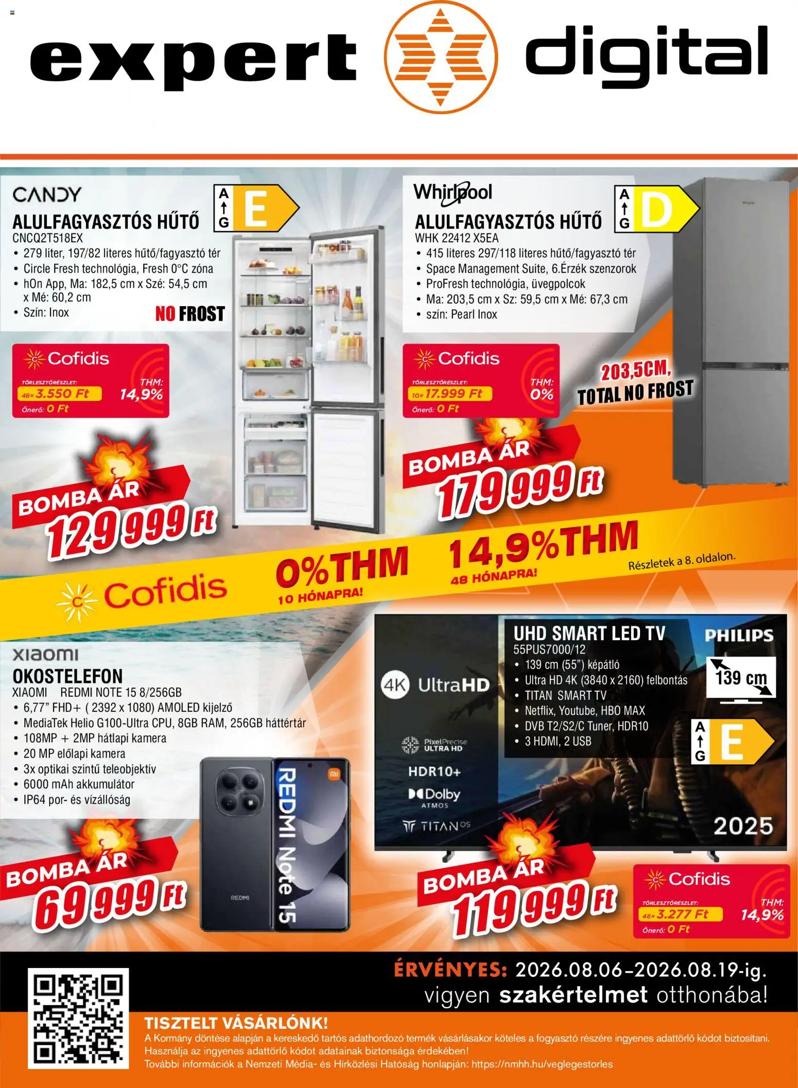 Expert akciós ujság - amely érvényes a következő dátumtól: 2026.08.06. | Oldal: 1 | Termékek: Okostelefon, Kamera, LED TV, Smart tv