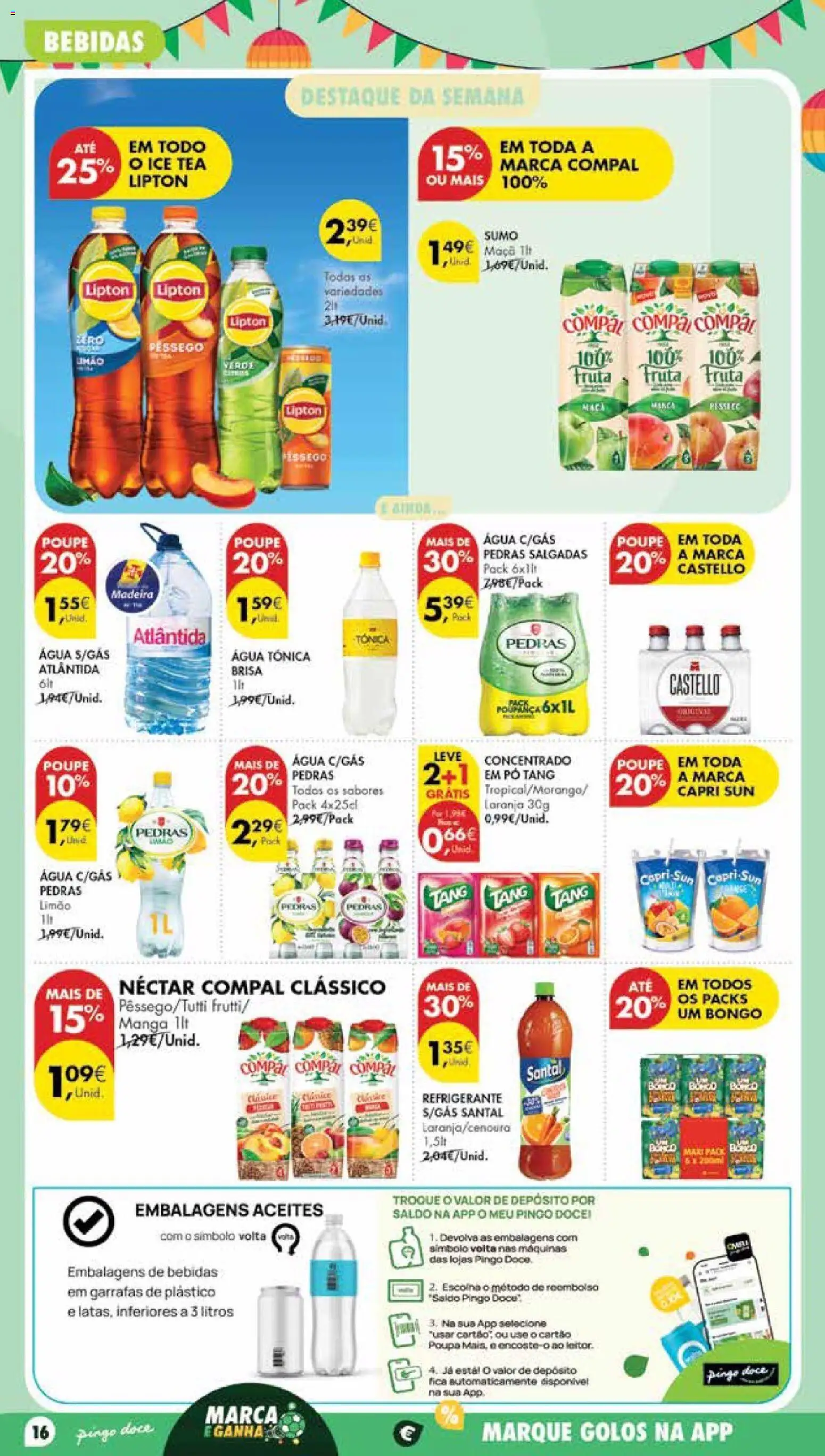 Pingo Doce Poupe Esta Semana Madeira │ válido de 23/06/2026 | Página: 16 | Produtos: Agua, Refrigerante, Pó, Sumo