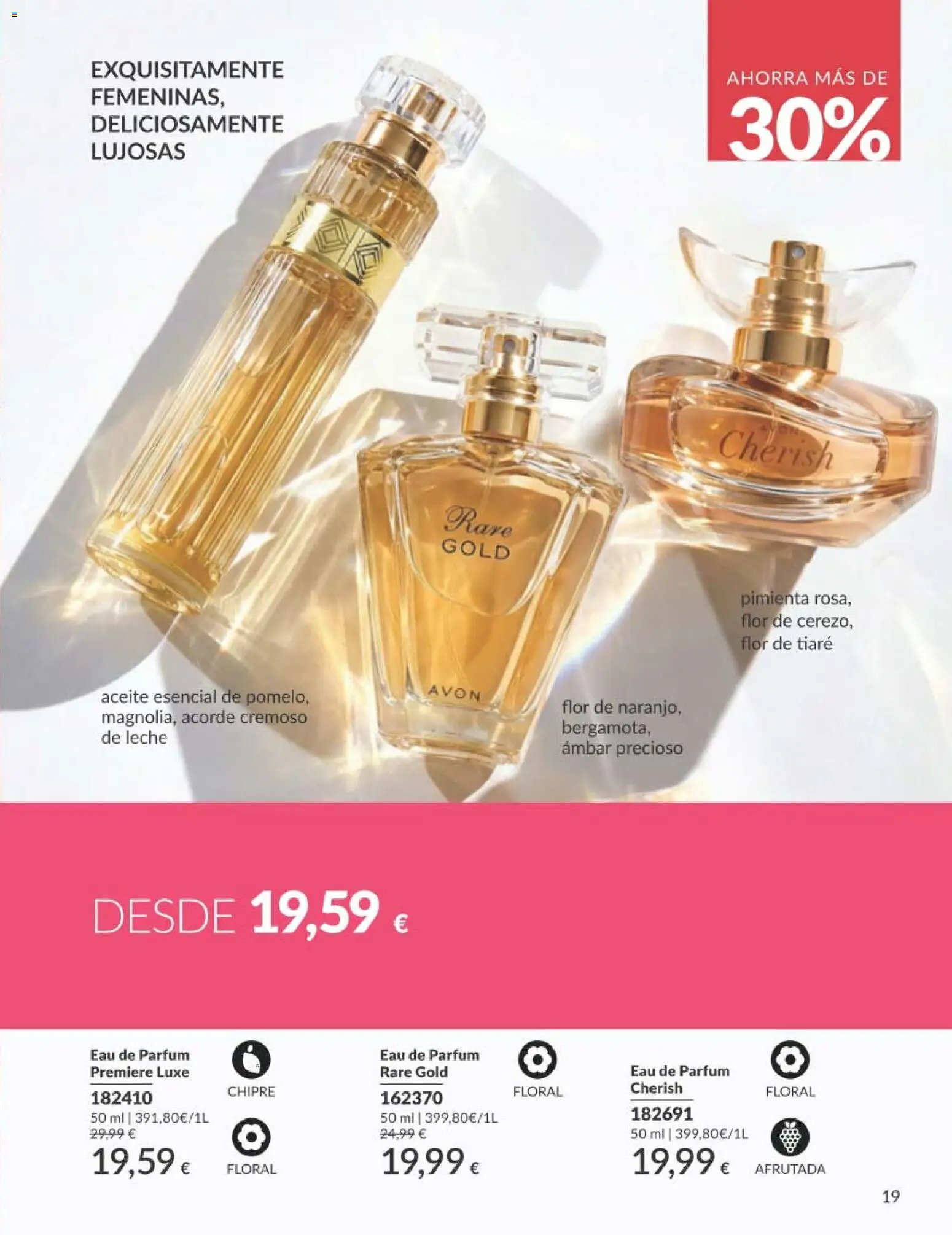Catálogo AVON campaña 8 │ válido desde el 01/08/2026 | Página: 19 | Productos: Leche, Aceite, Eau de parfum