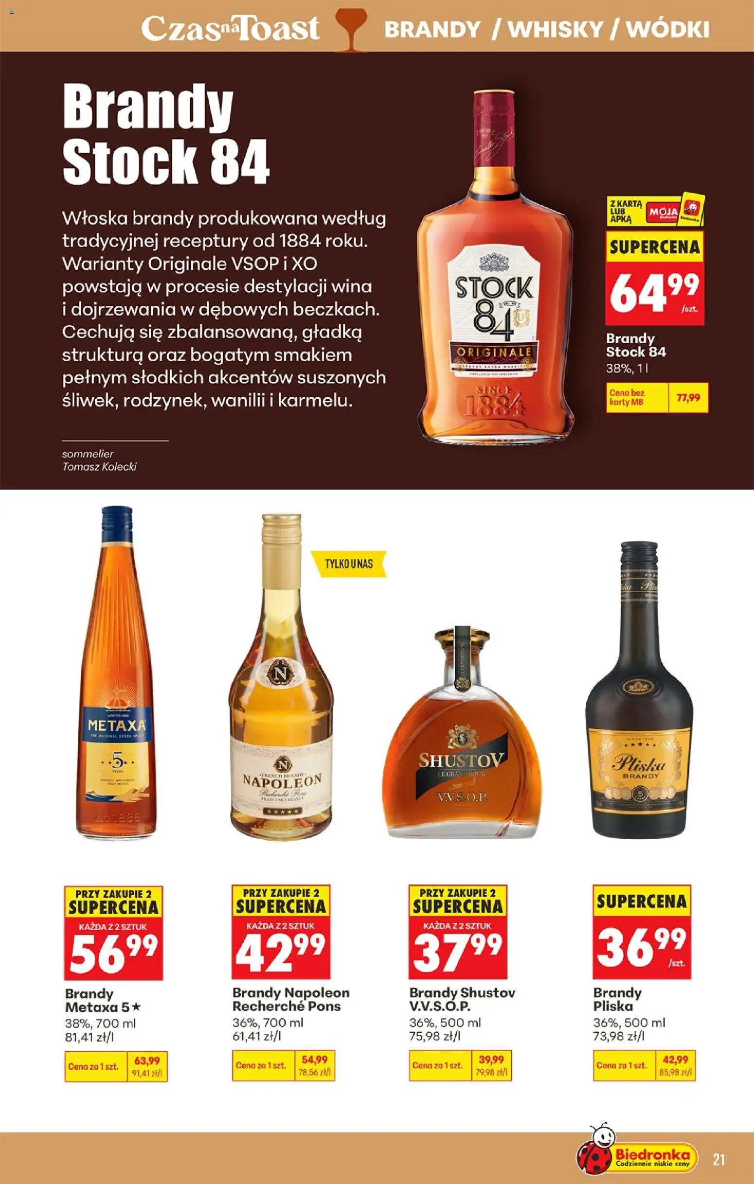 Biedronka gazetka - Czas na toast od 13.07.2026 | Strona: 21 | Produkty: Karta, Brandy Napoleon, Metaxa, Whisky