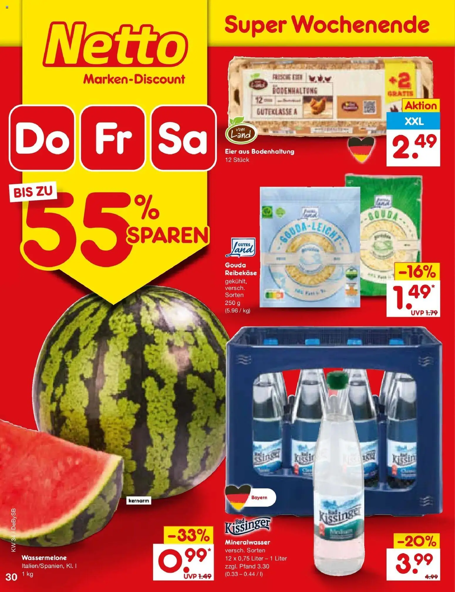 Netto Marken-Discount Prospekt Thierhaupten – gültig ab 17.08.2026 | Seite: 48 | Produkte: Eier, Mineralwasser, Wassermelone, Reibekase