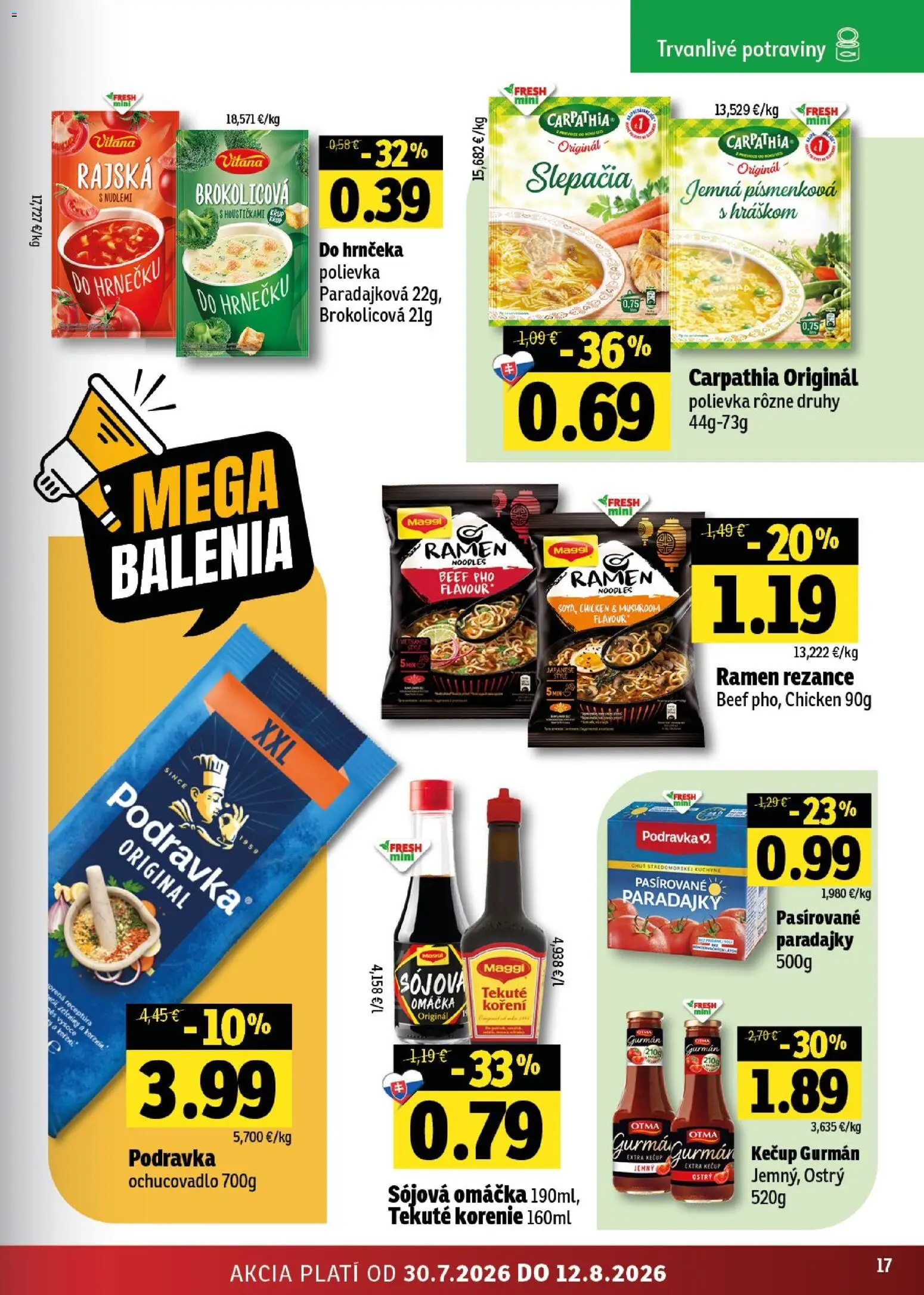 Nové Fresh akcie – leták je platný od 30.07.2026 | Strana: 17 | Produkty: Paradajky, Kuchyne, Rezance, Omáčka