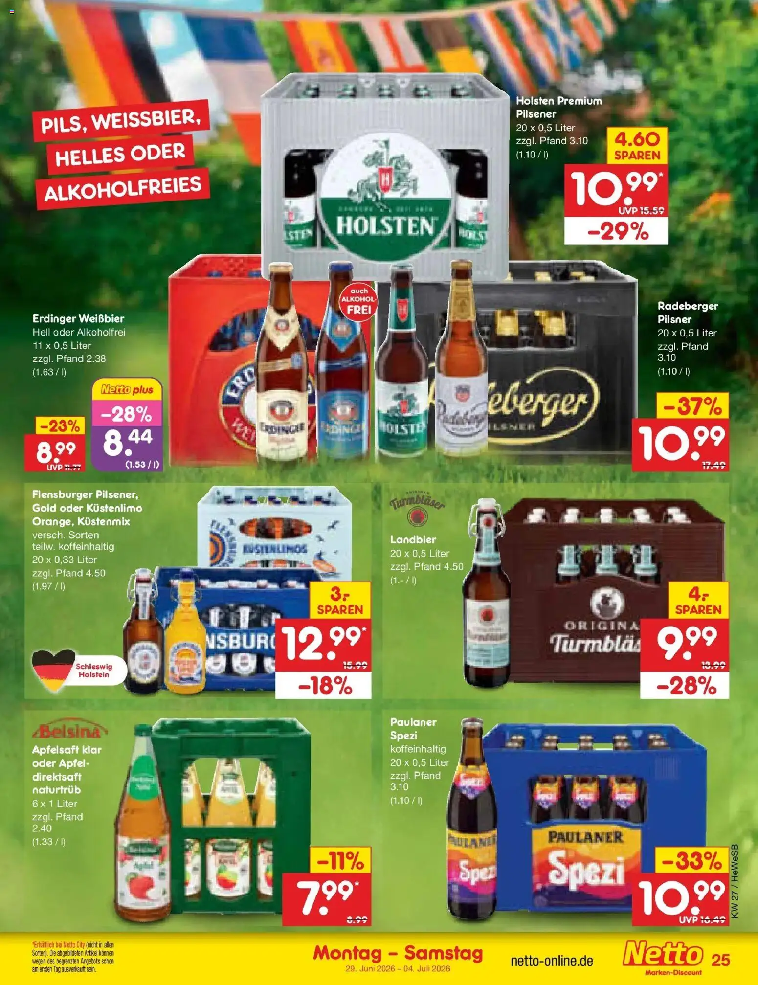 Netto Marken-Discount Prospekt Hamburg – gültig ab 29.06.2026 | Seite: 37 | Produkte: Erdinger, Weißbier, Apfelsaft, Paulaner