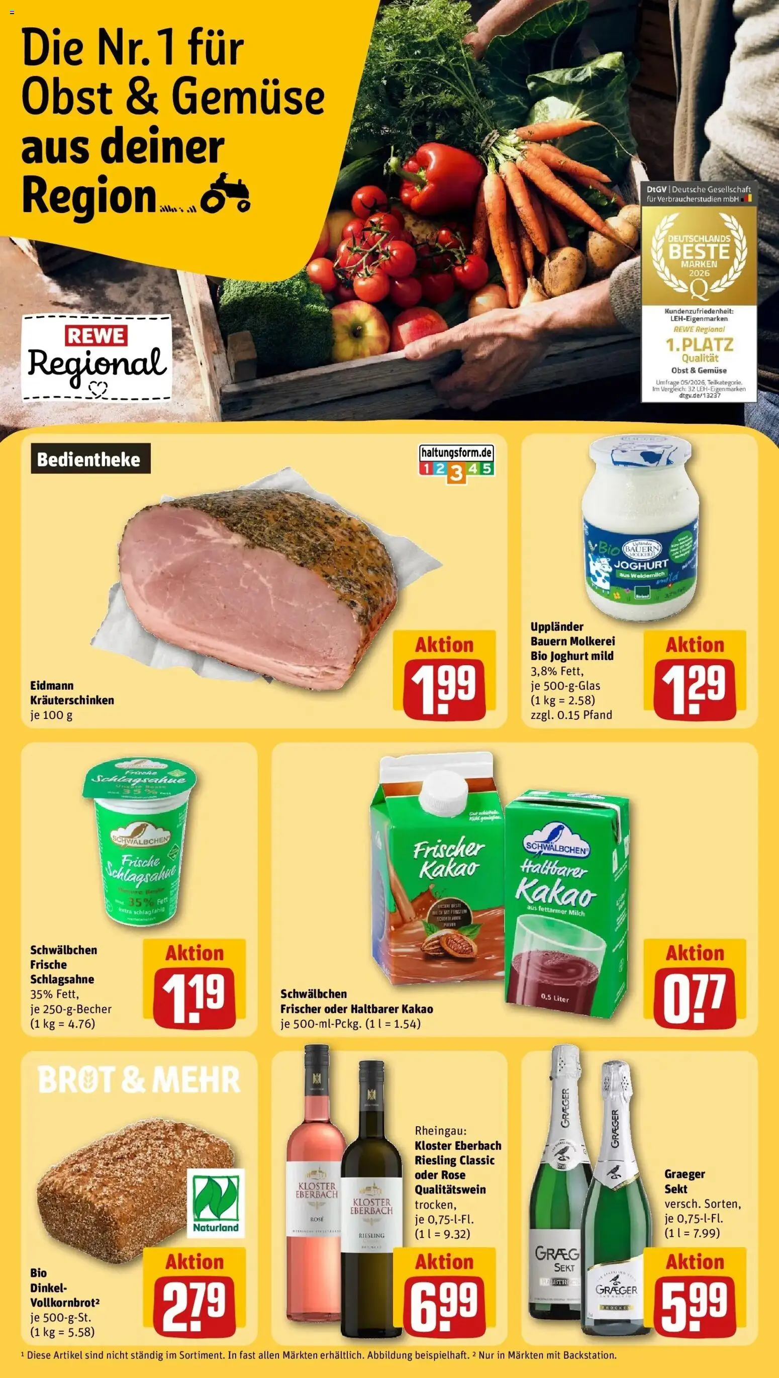 REWE Prospekt ab 07.09.2026 zum Blättern » Angebote | Seite: 15 | Produkte: Milch, Gemüse, Obst, Brot