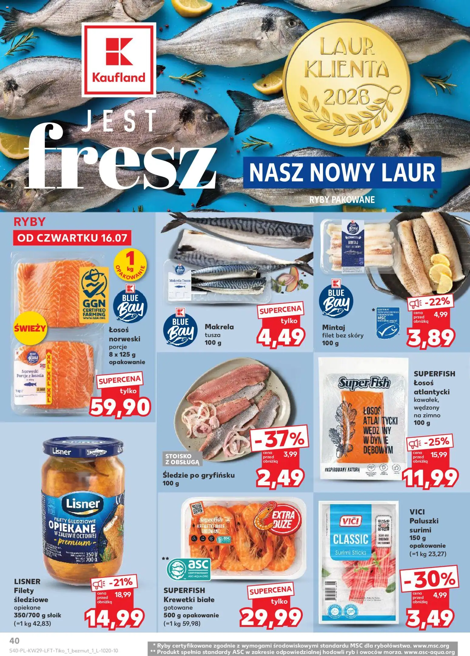Kaufland Polsko leták od 16.07.2026 | Strana: 40 | Produkty: Ryby, Losos, Makrela, Surimi