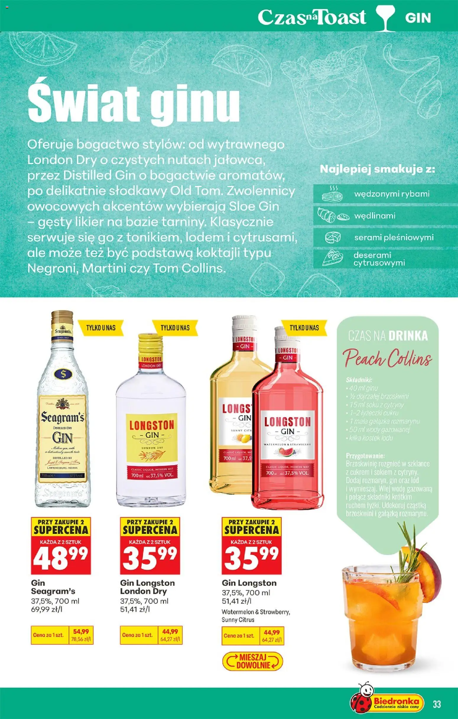 Biedronka gazetka - Czas na toast od 24.08.2026 | Strona: 35 | Produkty: Gin Seagram's, Cytryny, Lód, Gin