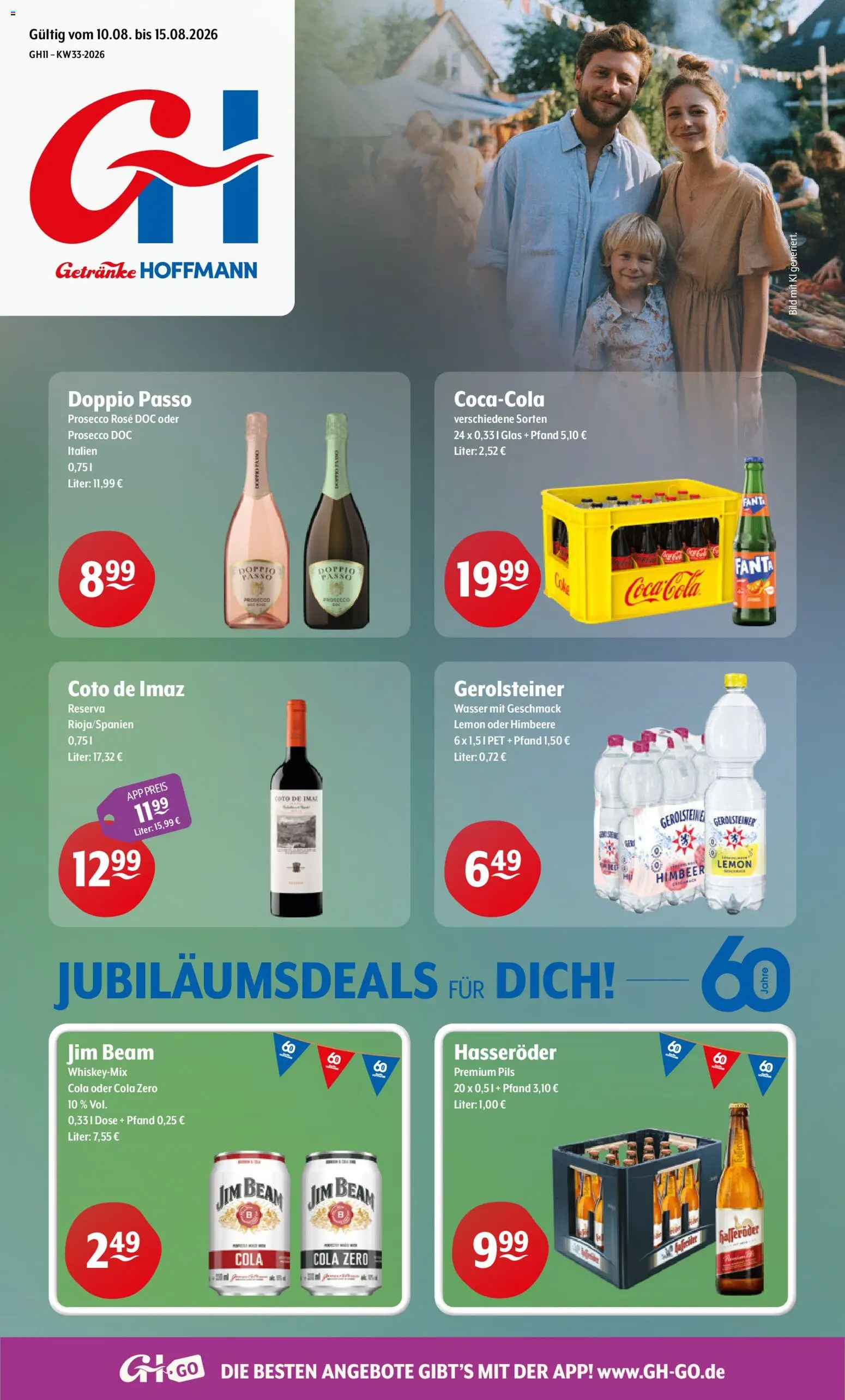 Getränke Hoffmann Prospekt – gültig ab 10.08.2026 | Seite: 1 | Produkte: Jim beam, Fanta, Wasser, Doppio Passo