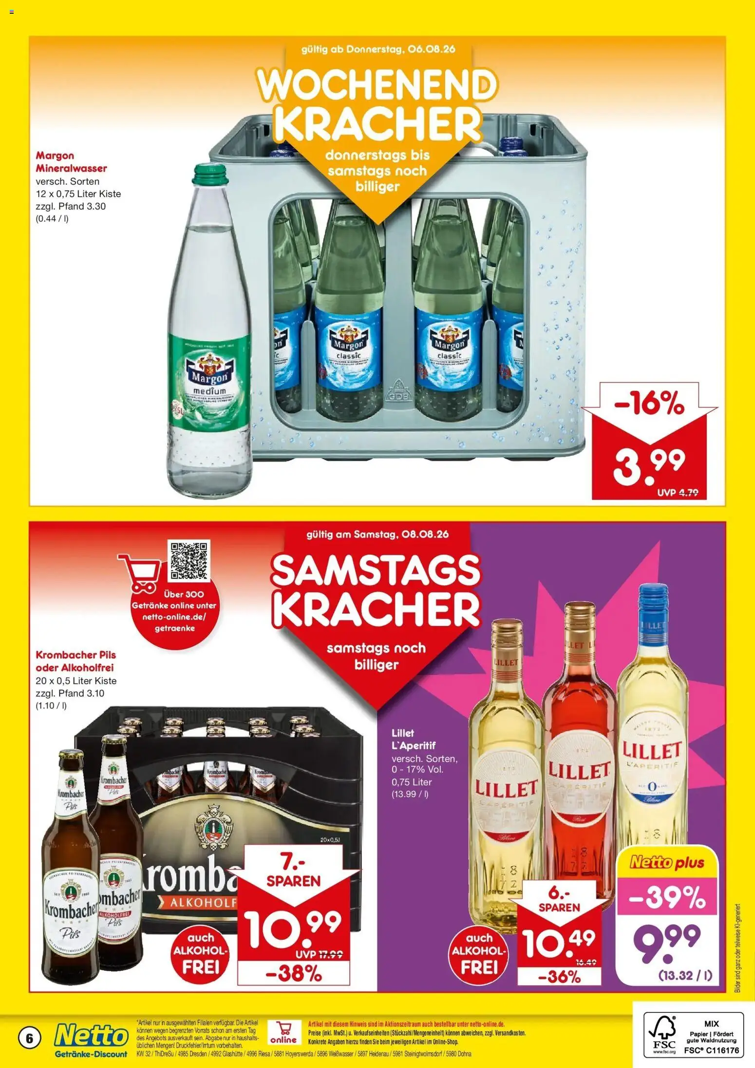 Netto Marken-Discount Prospekt Riesa – gültig ab 03.08.2026 | Seite: 6 | Produkte: Pils, Mineralwasser, Lillet, Bilder