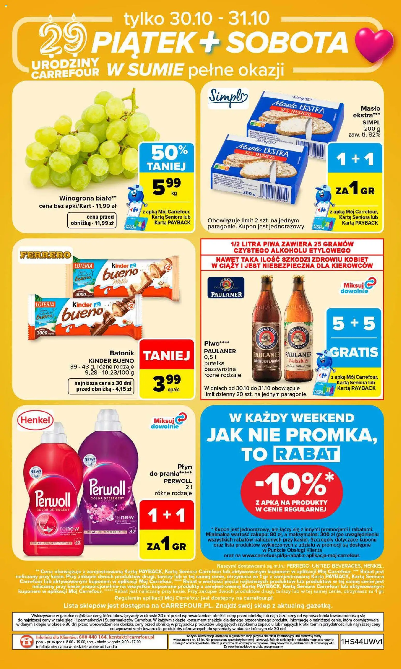 Carrefour gazetka - Weekend okazji od 29.10.2026 | Strona: 8 | Produkty: Karta, Winogrona, Kinder Bueno, Detergent