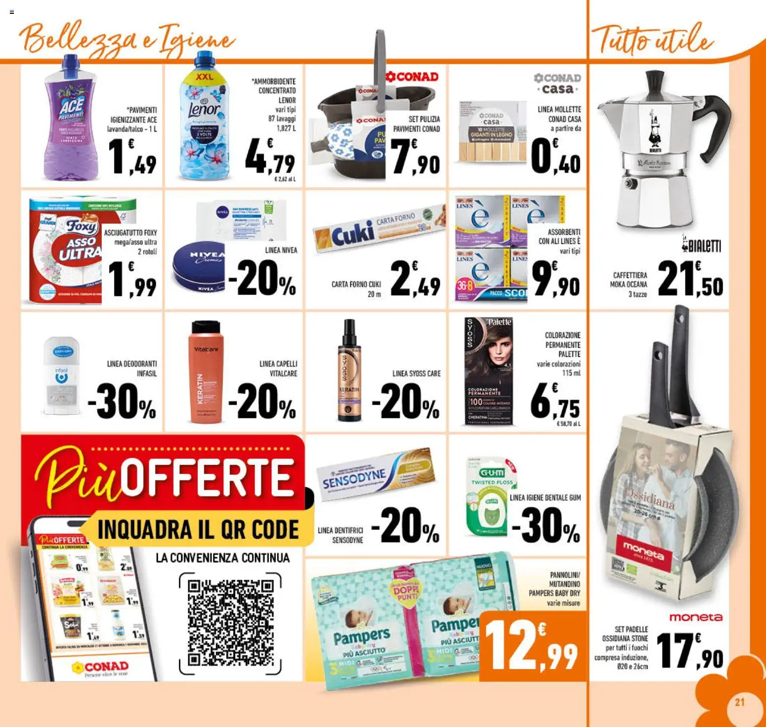 Volantino Conad del 21/10/2026 | Pagina: 21 | Prodotti: Ammorbidente, Pampers, Asciugatutto, Carta forno