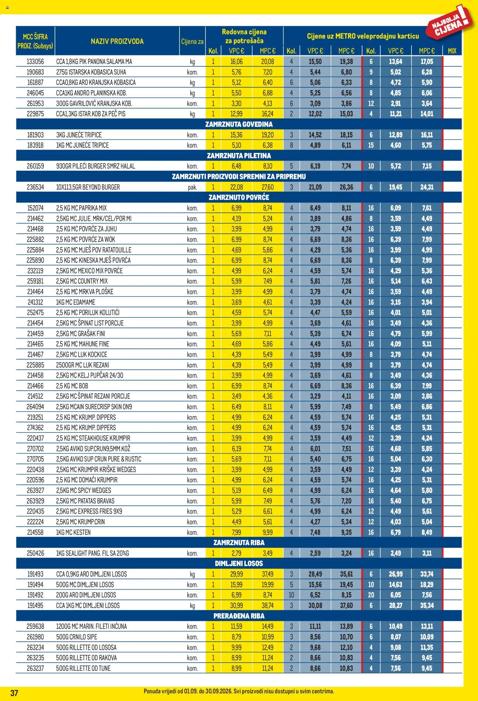 Metro katalog | vrijedi od 01.09.2026 | Stranica: 37 | Proizvodi: Špinat, Mrkva, Grašak, Povrce za juhu