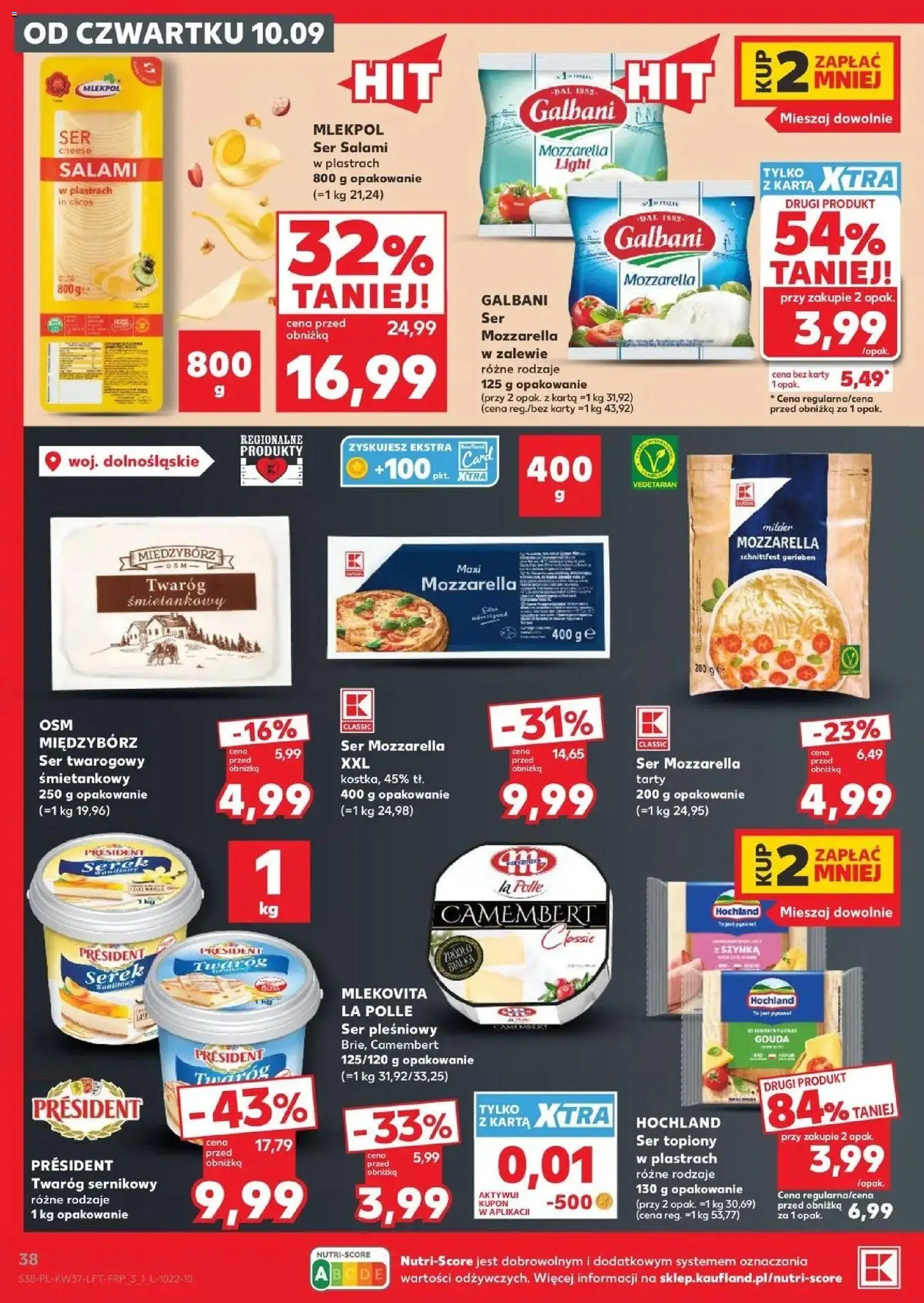 Kaufland gazetka od 10.09.2026 - od jutra PDF | Strona: 38 | Produkty: Ser topiony w plastrach, Serek, Ser mozzarella tarty, Twaróg 1 kg