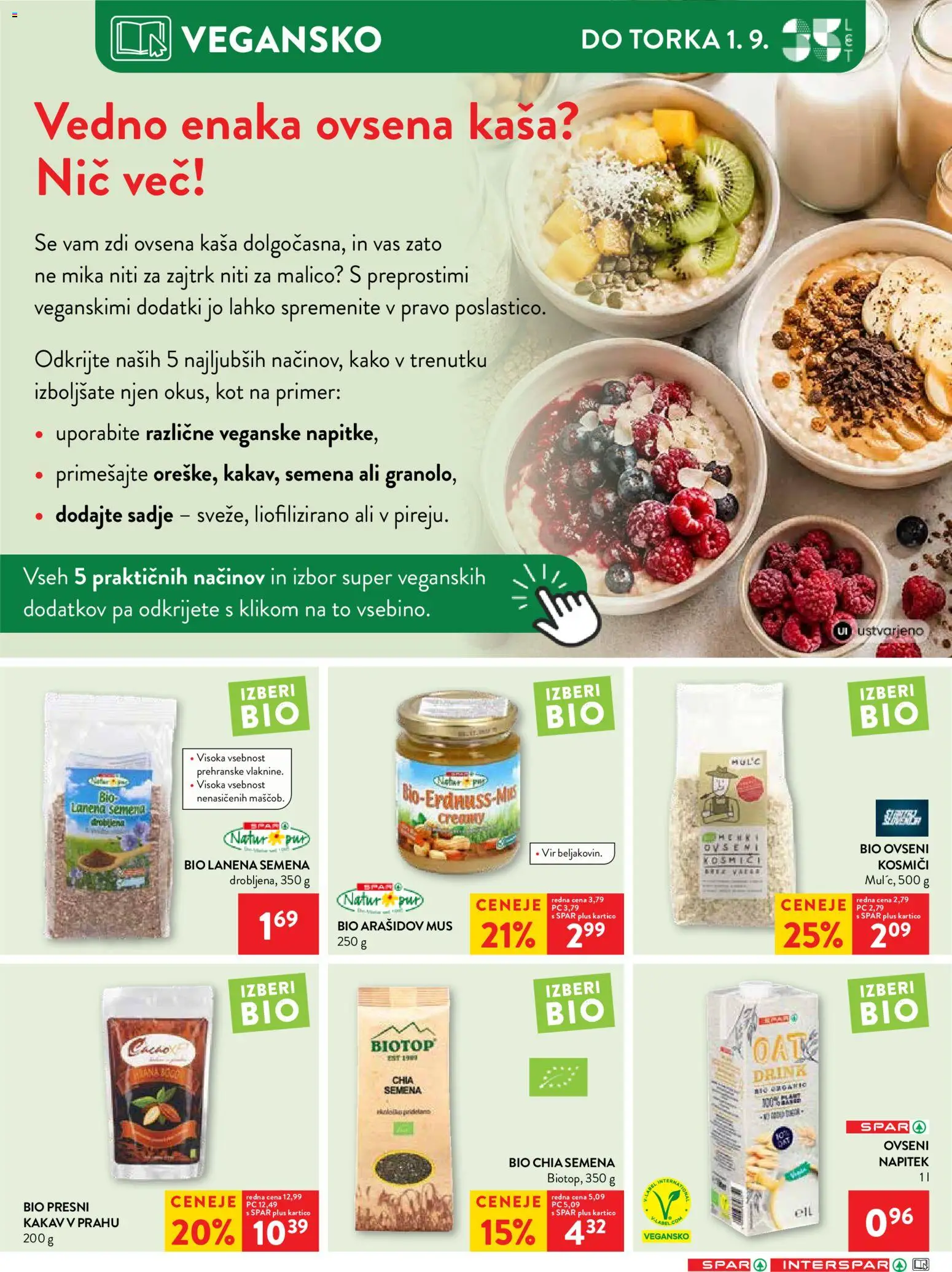 Novi Spar katalog ponudbe – veljaven od 26.08.2026 | Stran: 20 | Izdelki: Ovsena kaša, Kosmici, Sadje