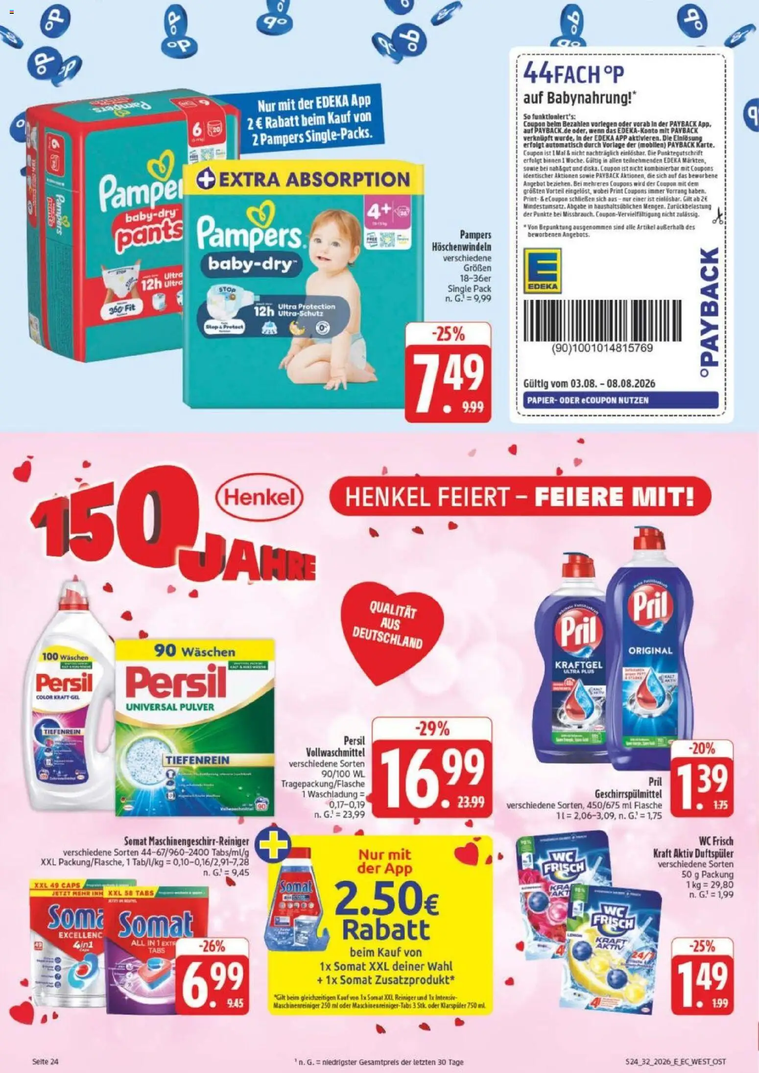 Edeka Prospekt Leipzig – gültig ab 03.08.2026 | Seite: 32 | Produkte: Klarspüler, Geschirrspülmittel, Pril, Persil