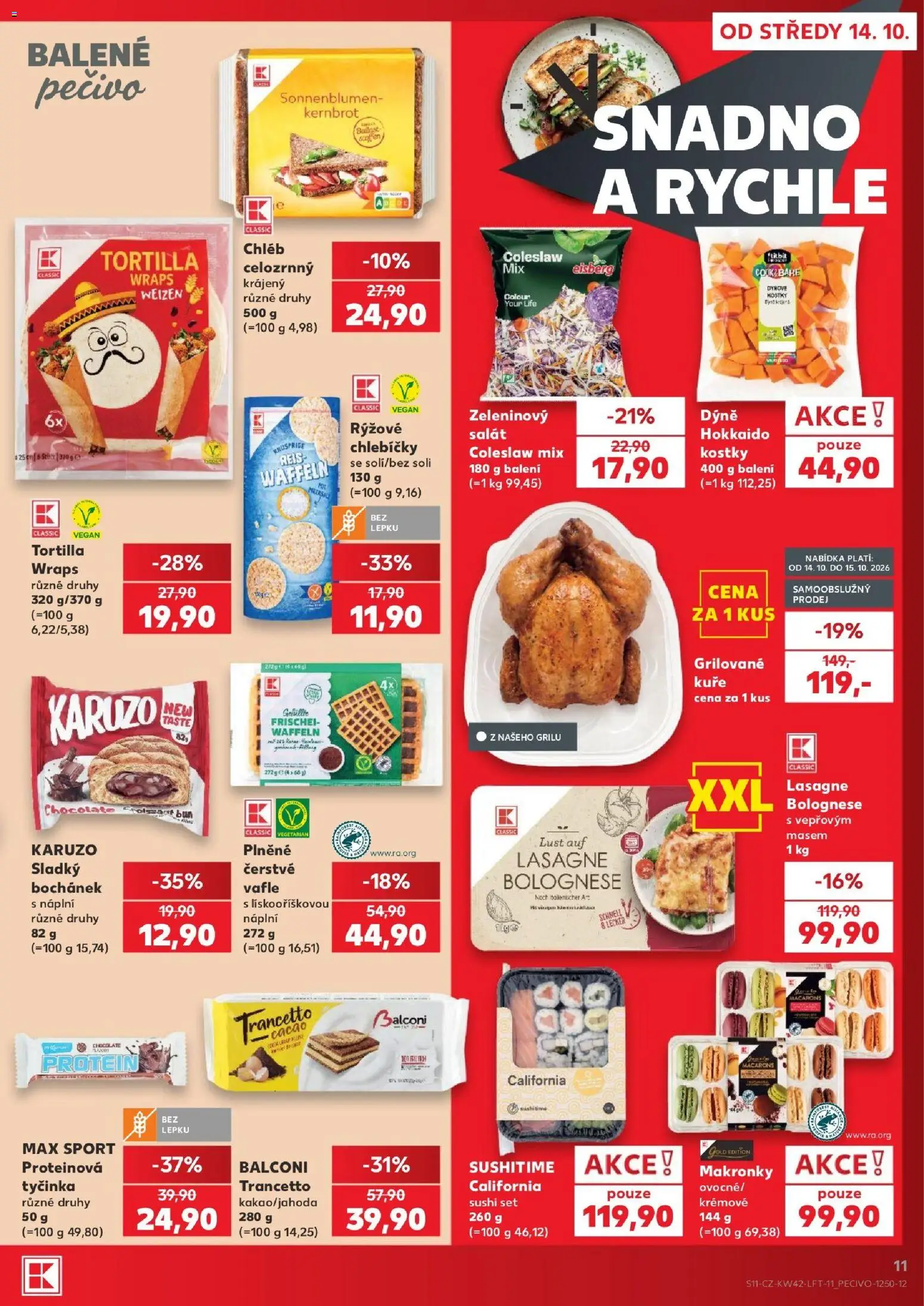Kaufland leták - Plzeň Bory od 14.10.2026 | Strana: 11 | Produkty: Vegan, Vafle, Protein bar, Rýžové chlebíčky