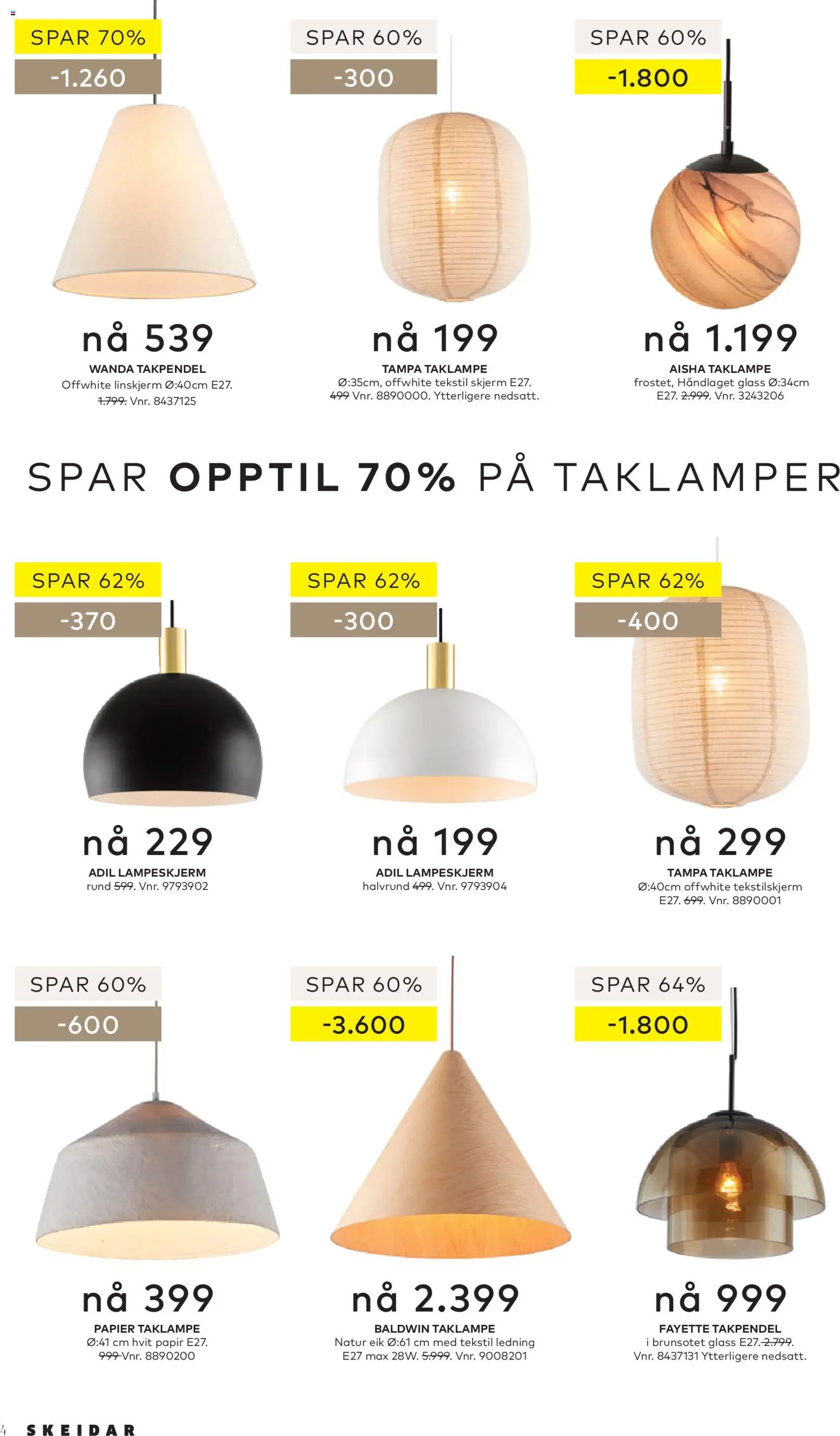 {H1} | Side: 4 | Produkter: Taklampe, Ledning, Skjerm, Glass