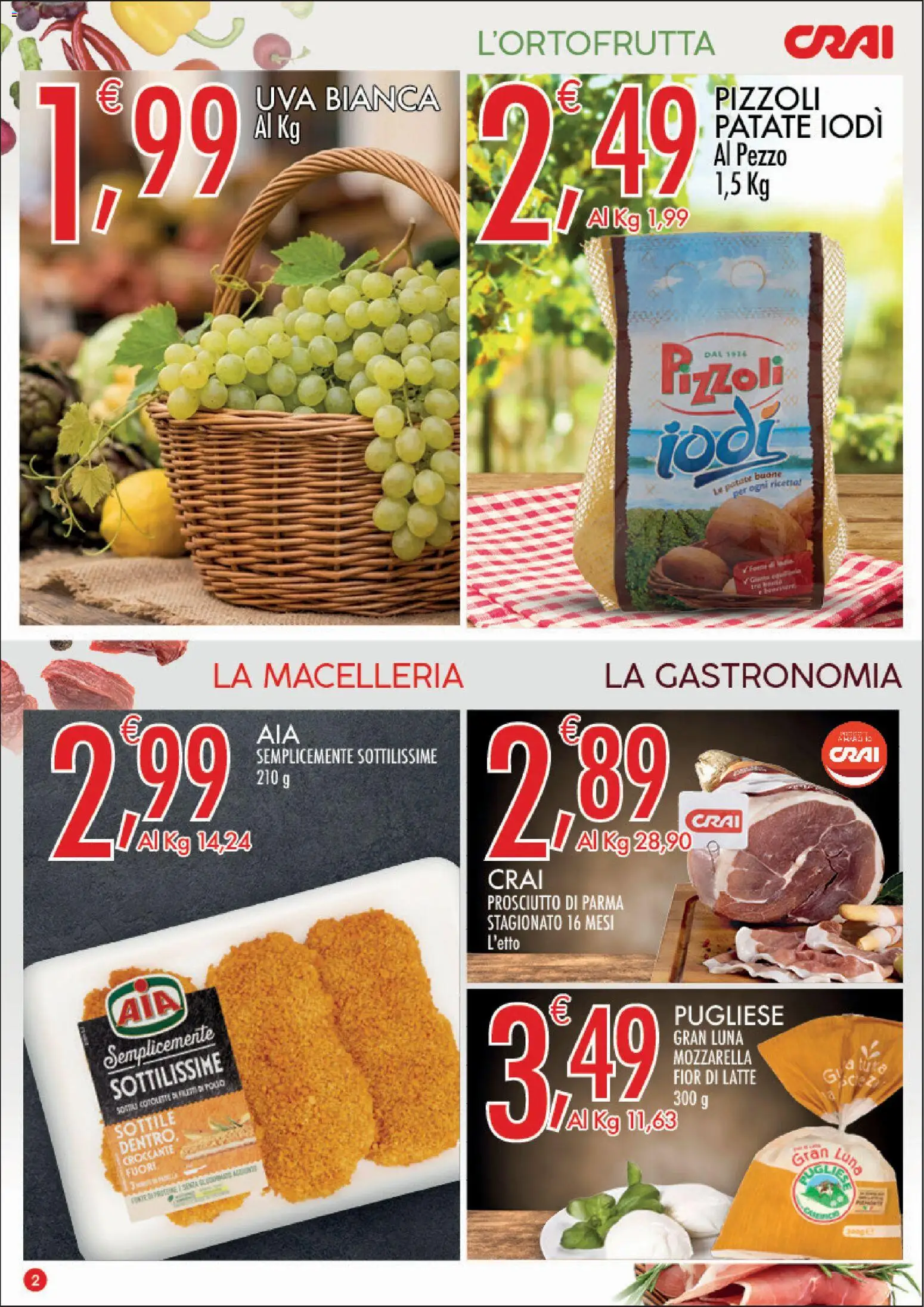 Volantino CRAI del 10/09/2026 | Pagina: 2 | Prodotti: Prosciutto di Parma, Patate, Mozzarella, Prosciutto