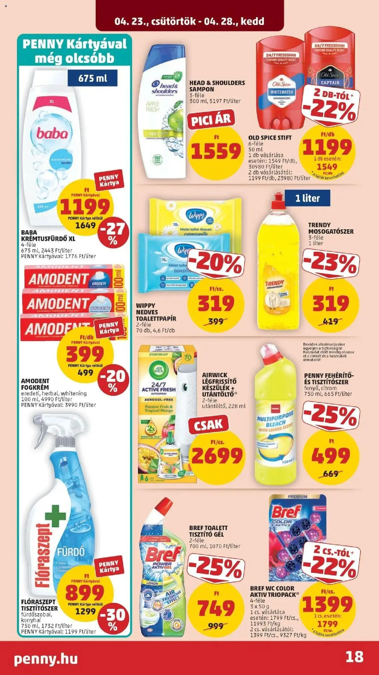 PENNY akciós ujság - amely érvényes a következő dátumtól: 2026.04.23. | Oldal: 18 | Termékek: Old spice, Sampon, Mosogatószer, Citrom