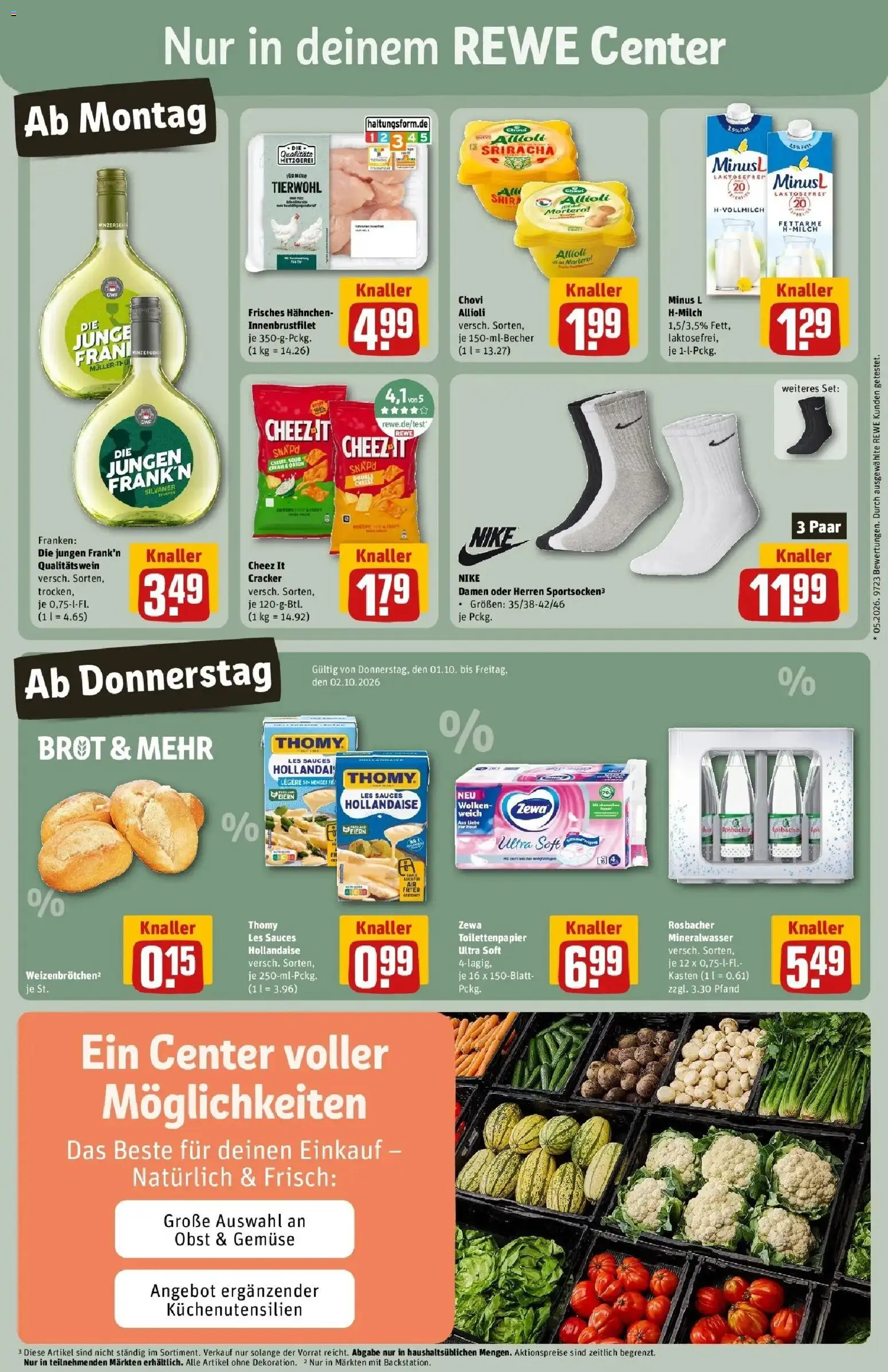 REWE Prospekt ab 28.09.2026 zum Blättern » Angebote | Seite: 5 | Produkte: Hahnchen, Tür, Mineralwasser, Brot
