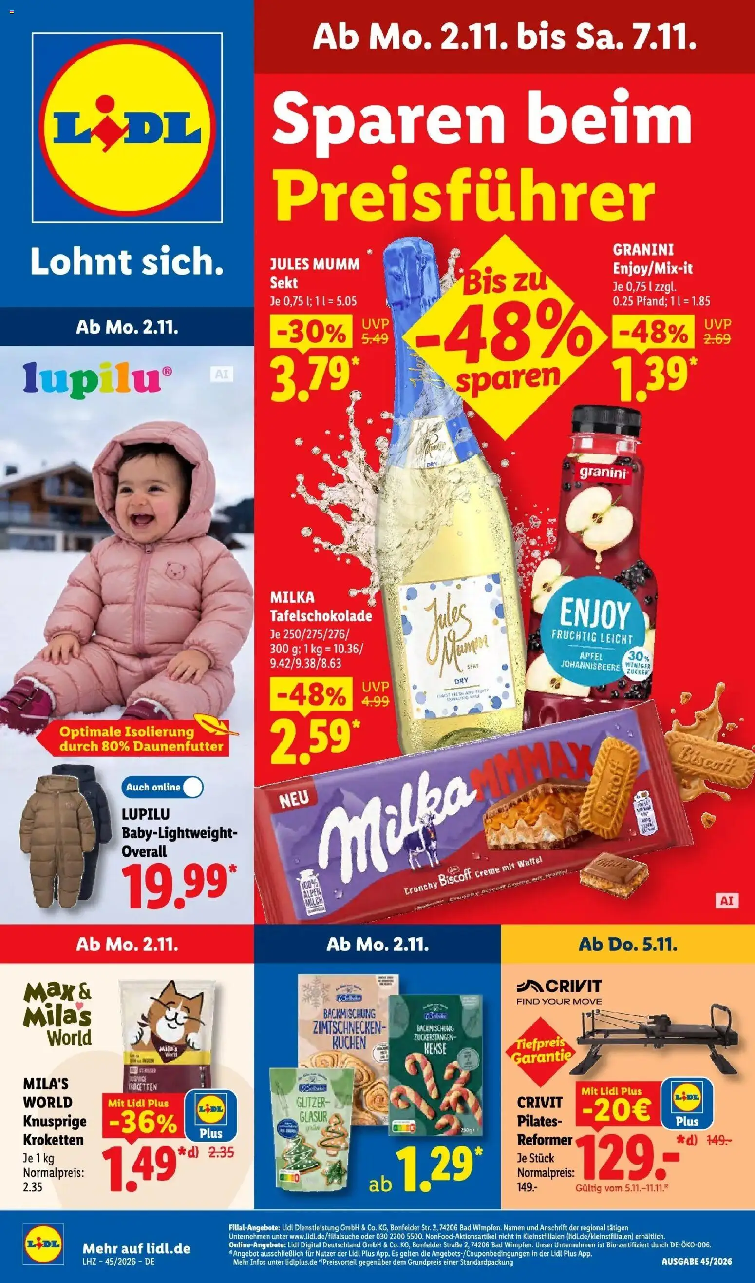 Lidl Prospekt Senftenberg (ab 02.11.2026) zum Blättern » Angebote | Seite: 1 | Produkte: Mumm sekt, Äpfel, Jules mumm, Kuchen
