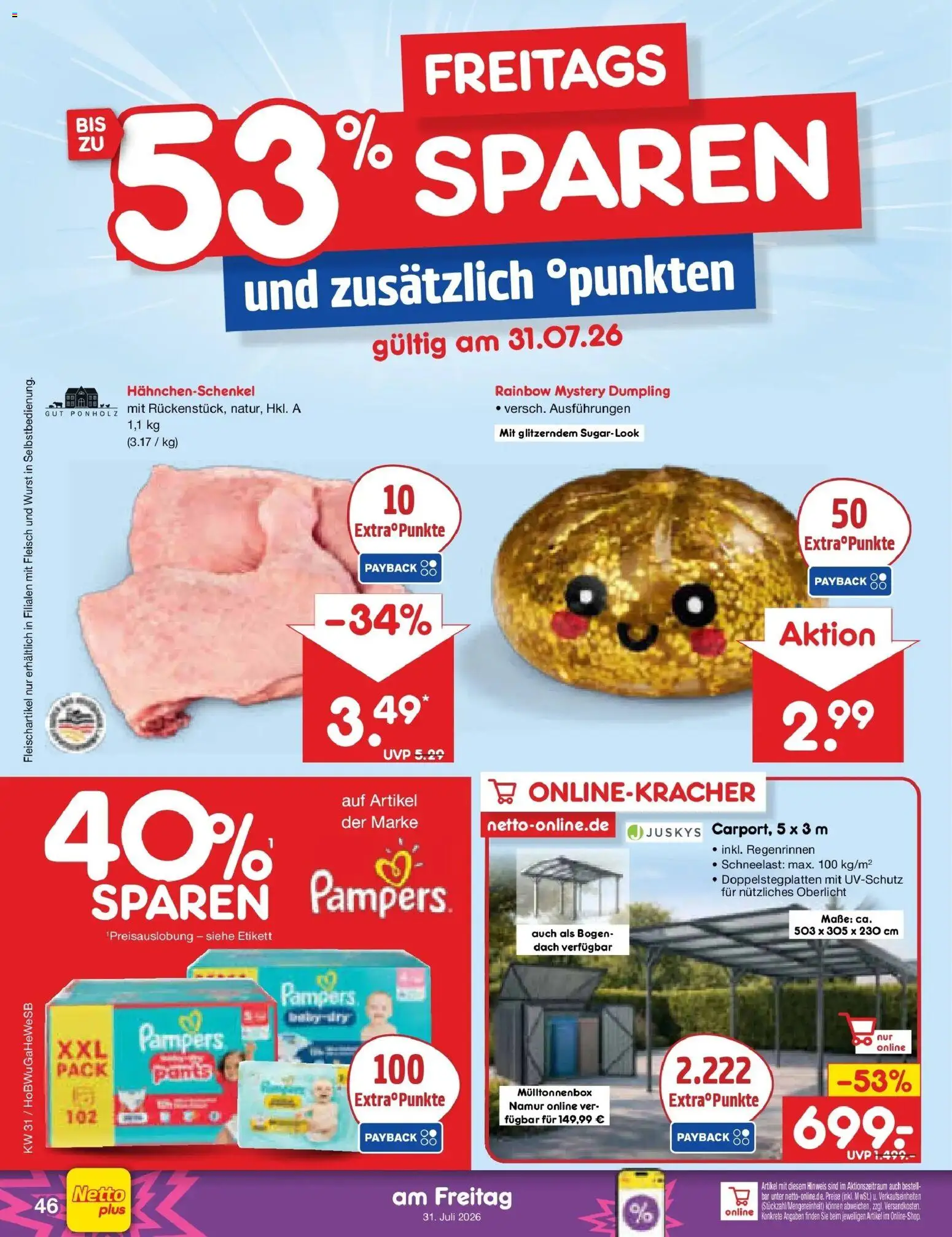 Netto Marken-Discount Prospekt Bielefeld – gültig ab 27.07.2026 | Seite: 65 | Produkte: Hahnchenschenkel, Pampers, Wurst, Fleisch