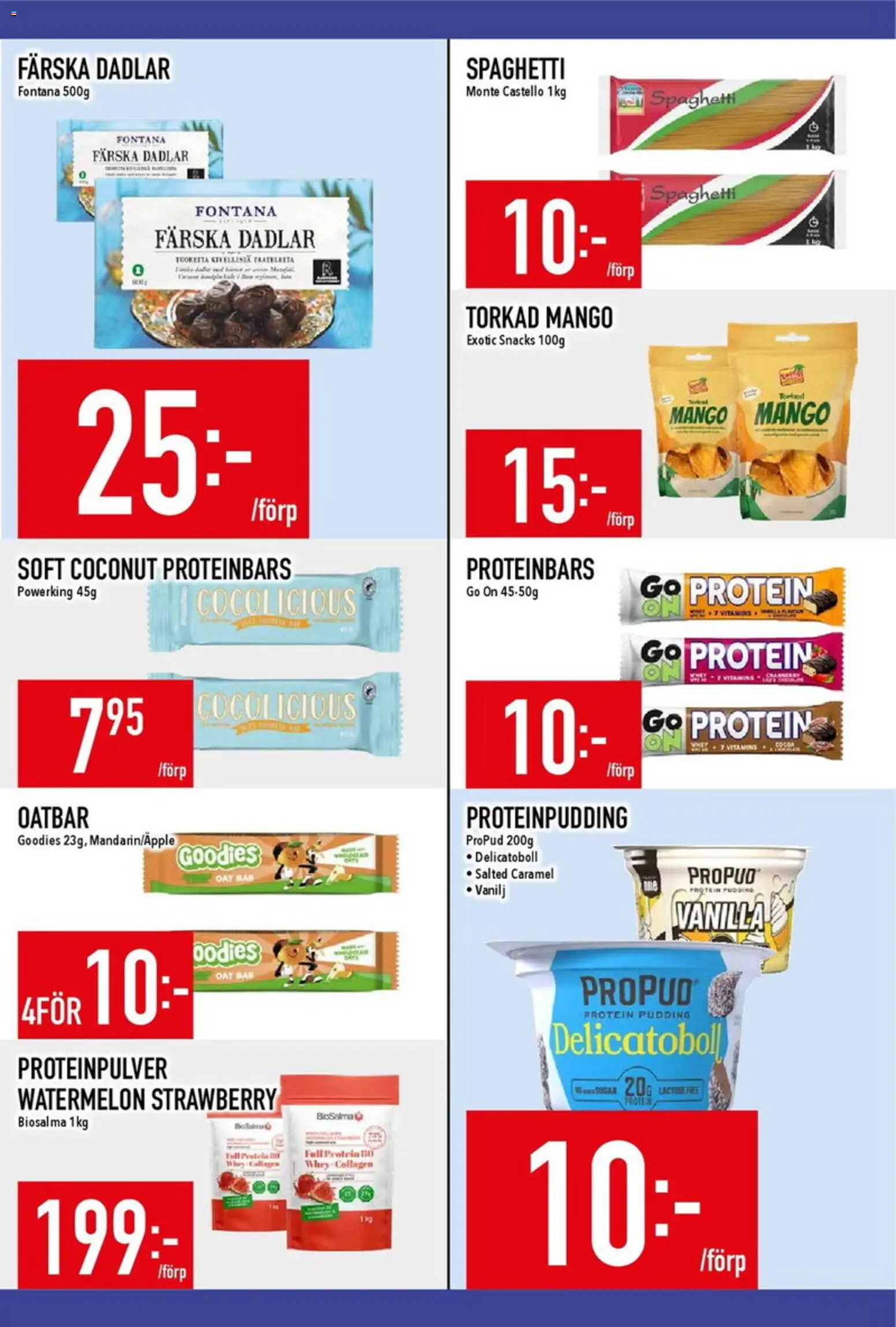 Matdax reklamblad aktuell från 08.06.2026 | Sida: 15 | Produkter: Proteinpudding, Proteinpulver, Spaghetti, Mango