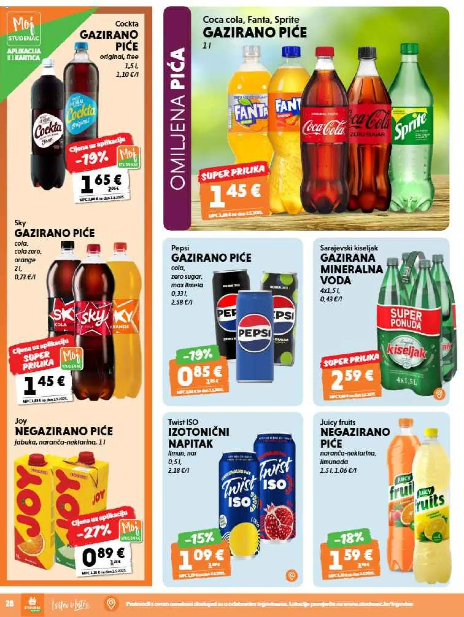 Studenac katalog | vrijedi od 12.08.2026 | Stranica: 28 | Proizvodi: Sarajevski kiseljak, Pepsi, Limeta, Napitak