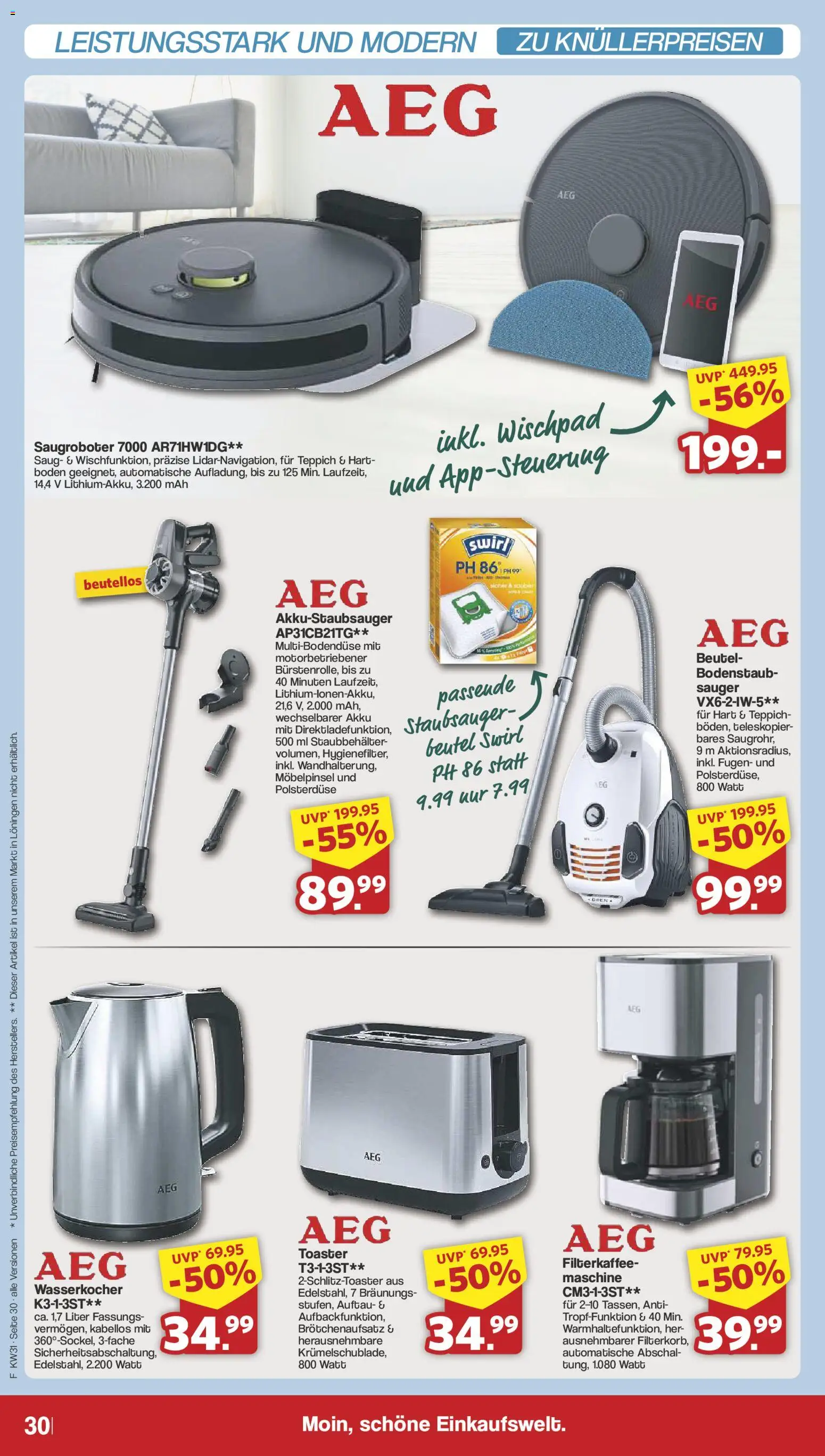 Famila Nordwest Prospekt – gültig ab 27.07.2026 | Seite: 32 | Produkte: Wasserkocher, Staubsauger, Toaster, Teppich