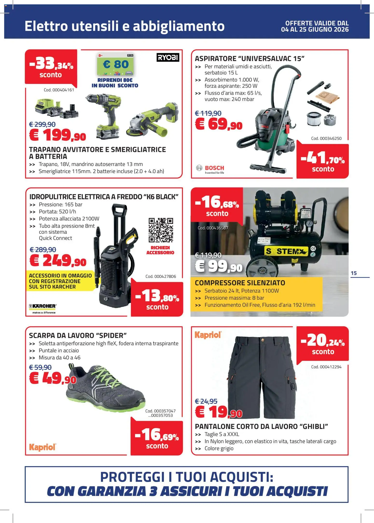 Volantino Eurobrico del 04.06.2026 | Pagina: 15 | Prodotti: Avvitatore, Compressore, Tubo, Batterie