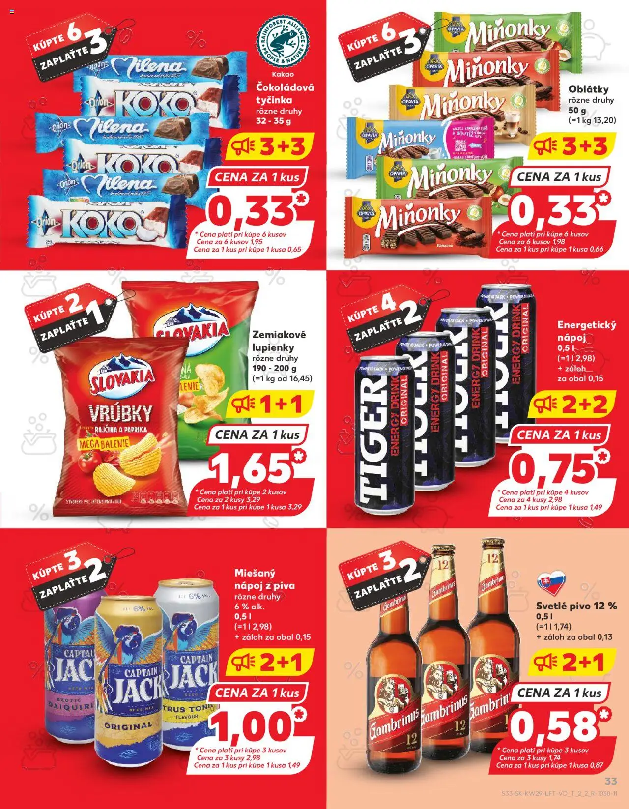 Nové Kaufland akcie – leták je platný od 17.07.2025 | Strana: 33 | Produkty: Pivo, Gambrinus, Energetický nápoj, Kakao